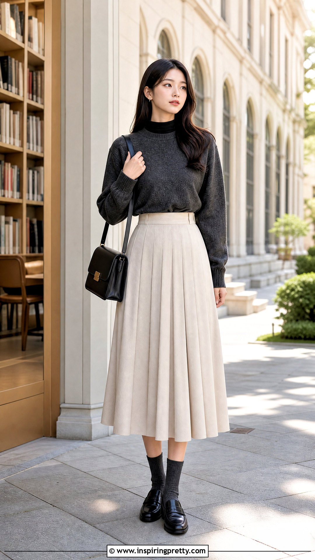 Cropped Sweater With Pleated Midi Skirt Outfit - 50 crop top outfits korean styles