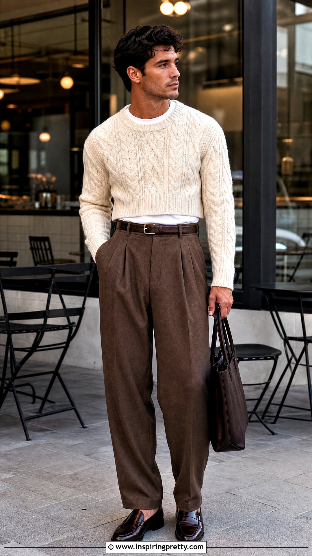 Cropped Sweater With Pleated Pants - 50 male crop top outfit ideas