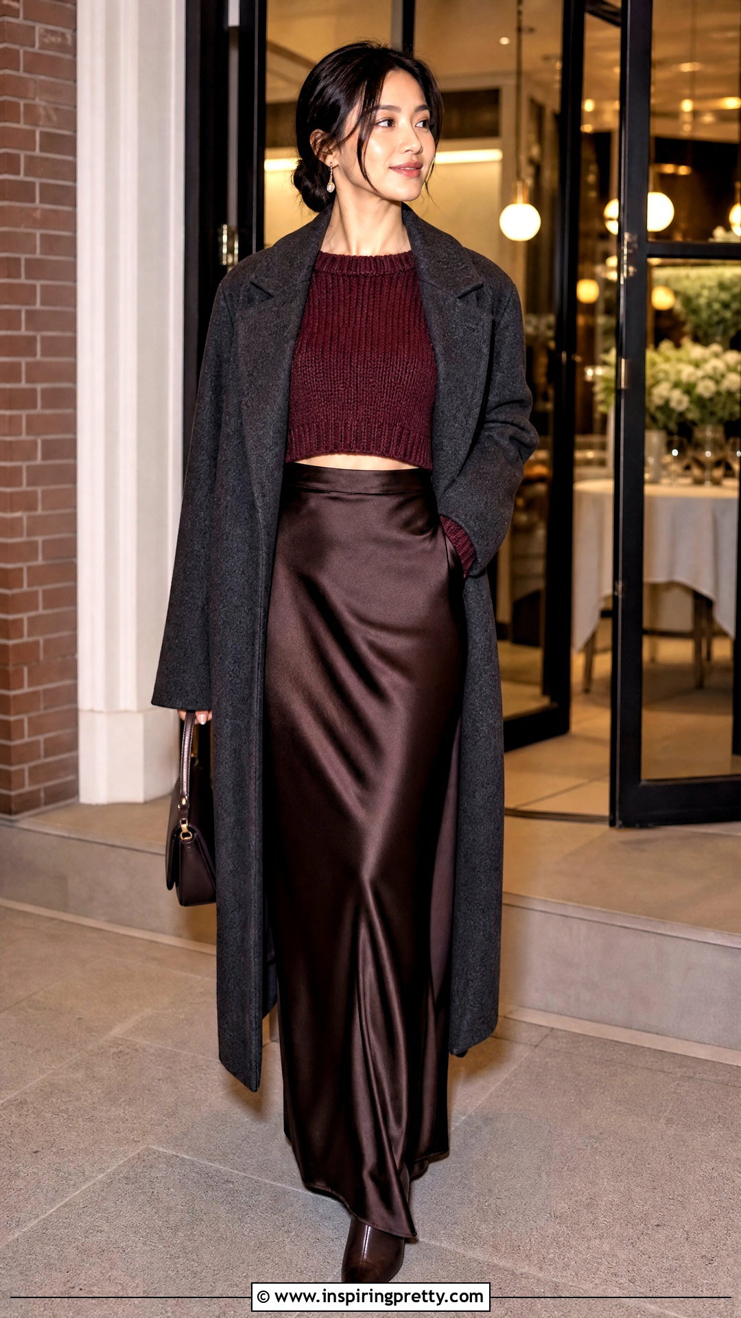 Cropped Sweater With Satin Maxi Skirt And Ankle Boots - 20 crop top winter sweater outfit ideas