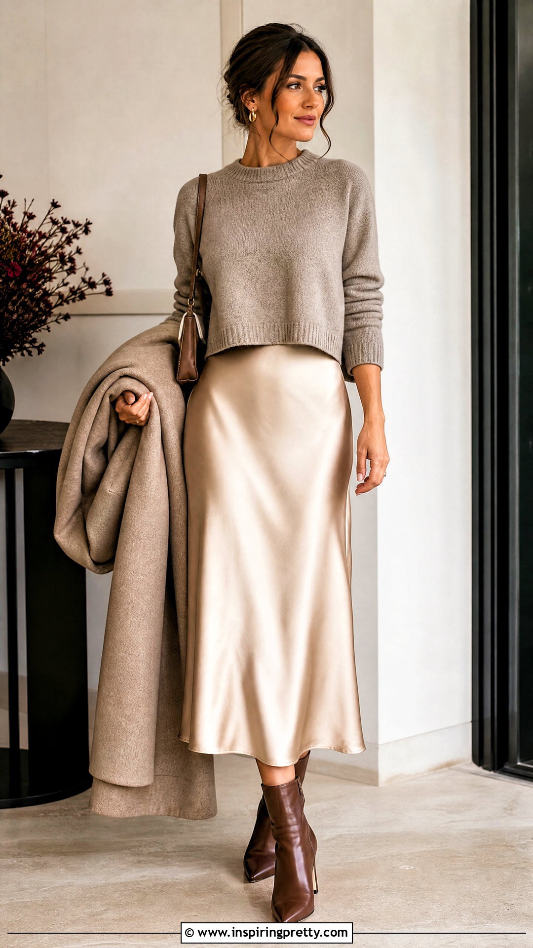 Cropped Sweater With Satin Midi Skirt - 50 crop top designs