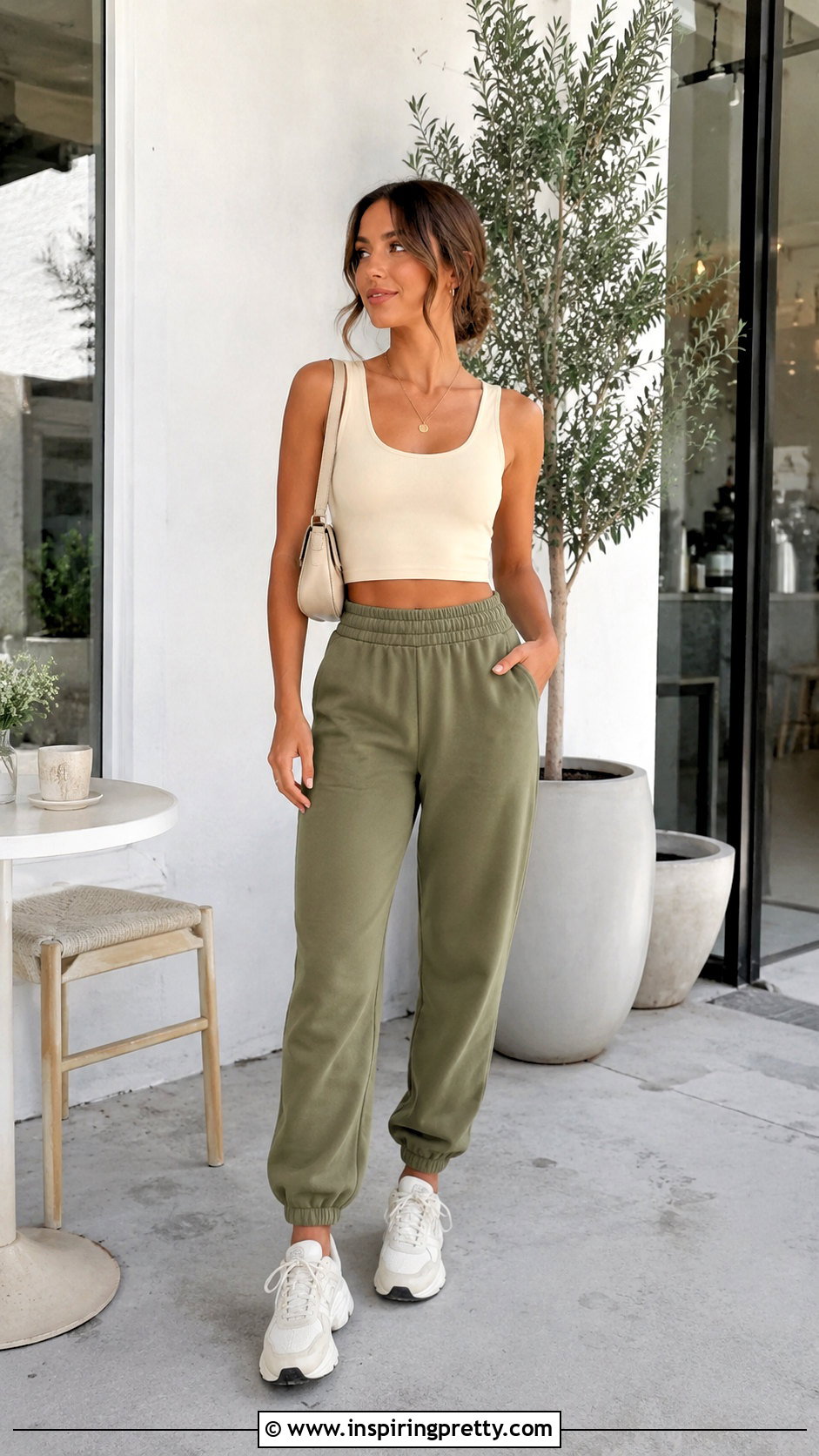 Cropped Tank Top And High Waisted Sweatpants Outfit - 50 tank top and sweatpants outfits