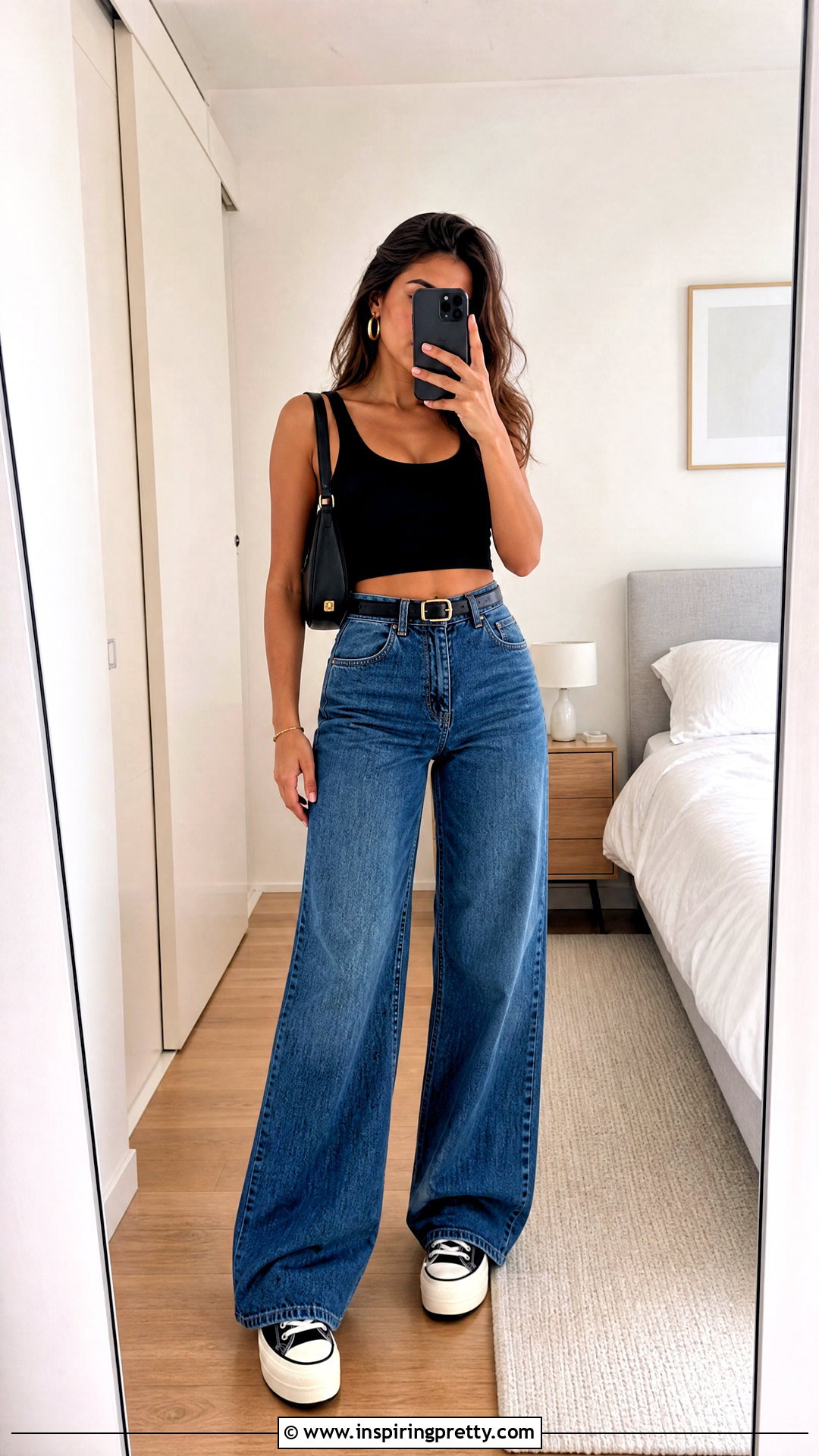 Cropped Tank Top And Wide Leg Jeans Outfit - 50 pap cewe tank top outfit ideas
