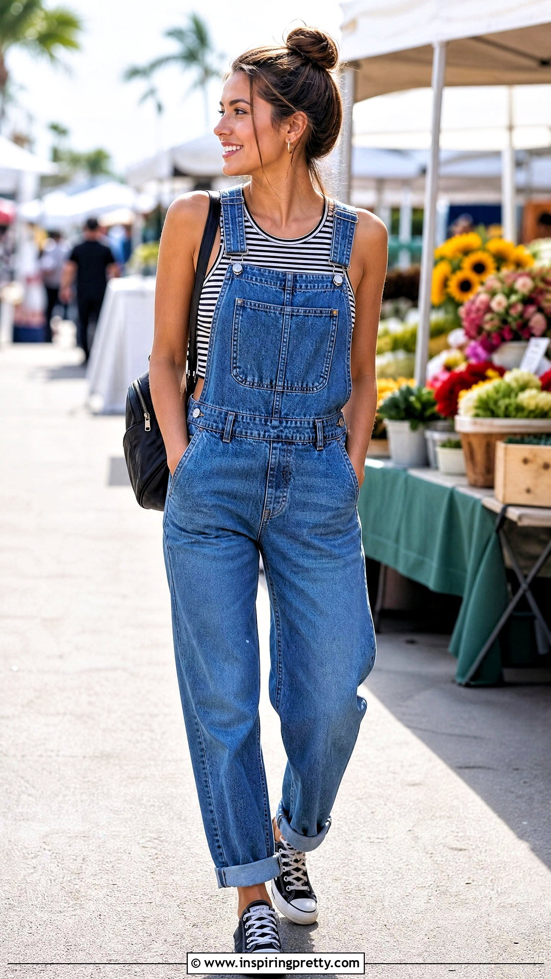 Cropped Tank Top Under Denim Overalls - 50 cropped tank top outfit ideas