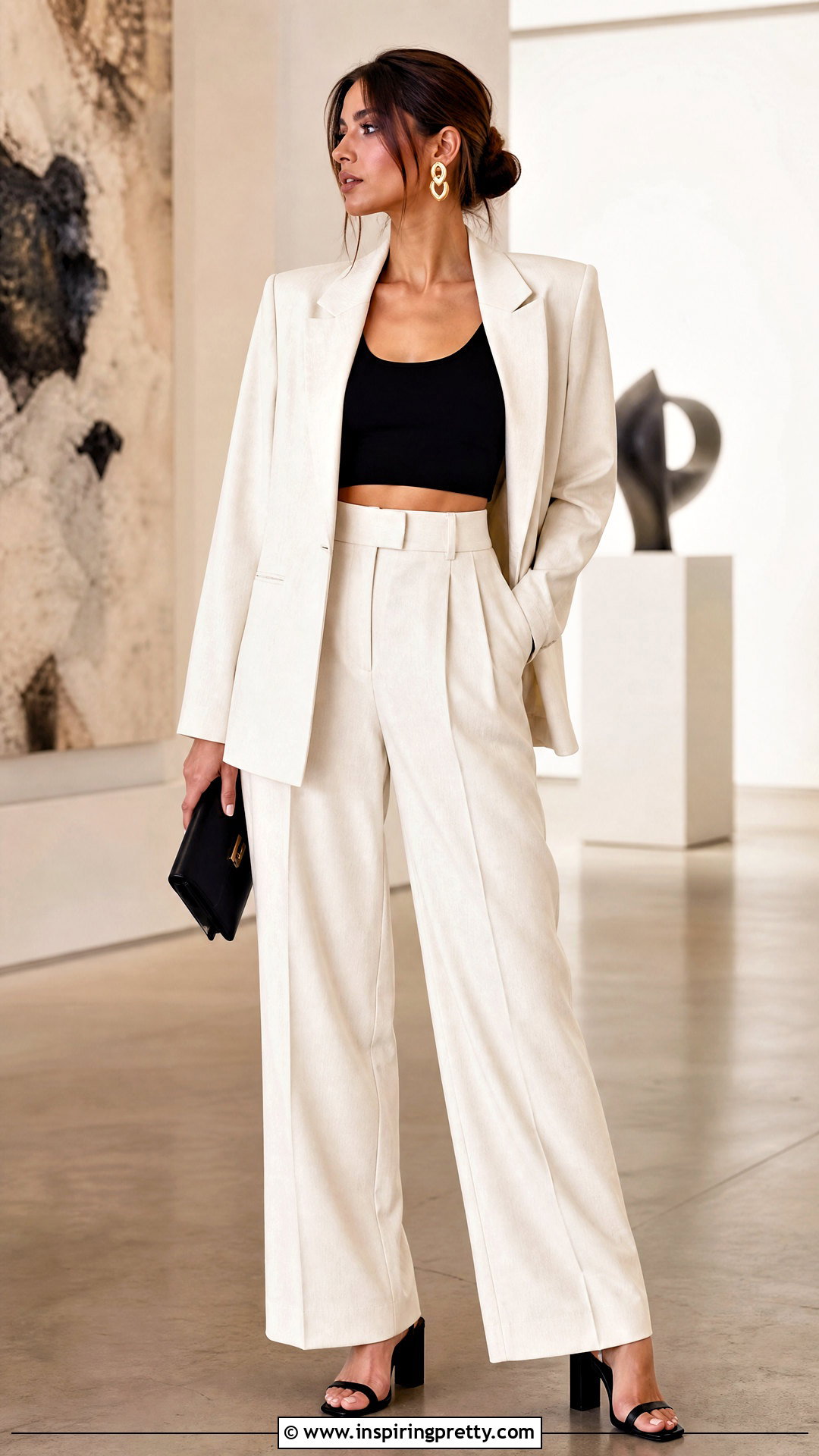 Cropped Tank Top Under High Waisted Suit Outfit - 25 tank top under suit outfit ideas