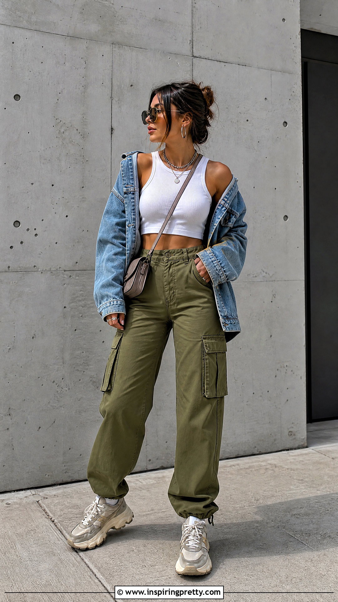 Cropped Tank Top With Cargo Pants - 50 cropped tank top outfit ideas