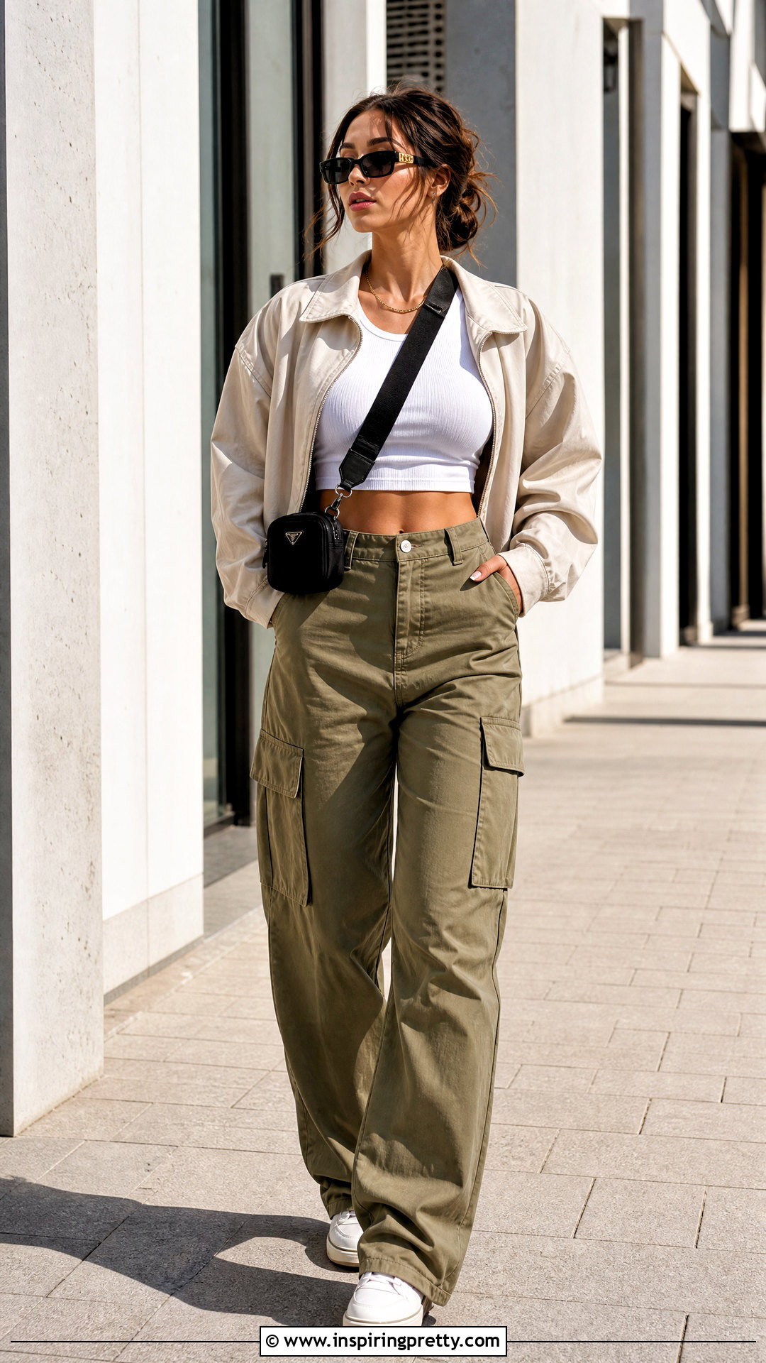 Cropped Tank Top With Cargo Pants - 50 tank tops outfit ideas