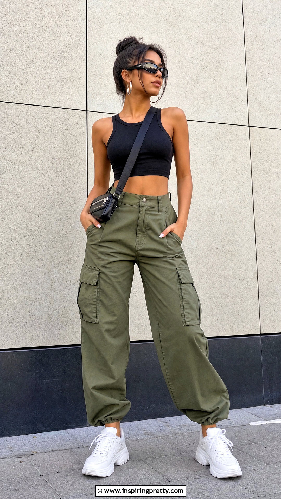Cropped Tank Top With Cargo Pants - 50 selfie tank top outfit ideas