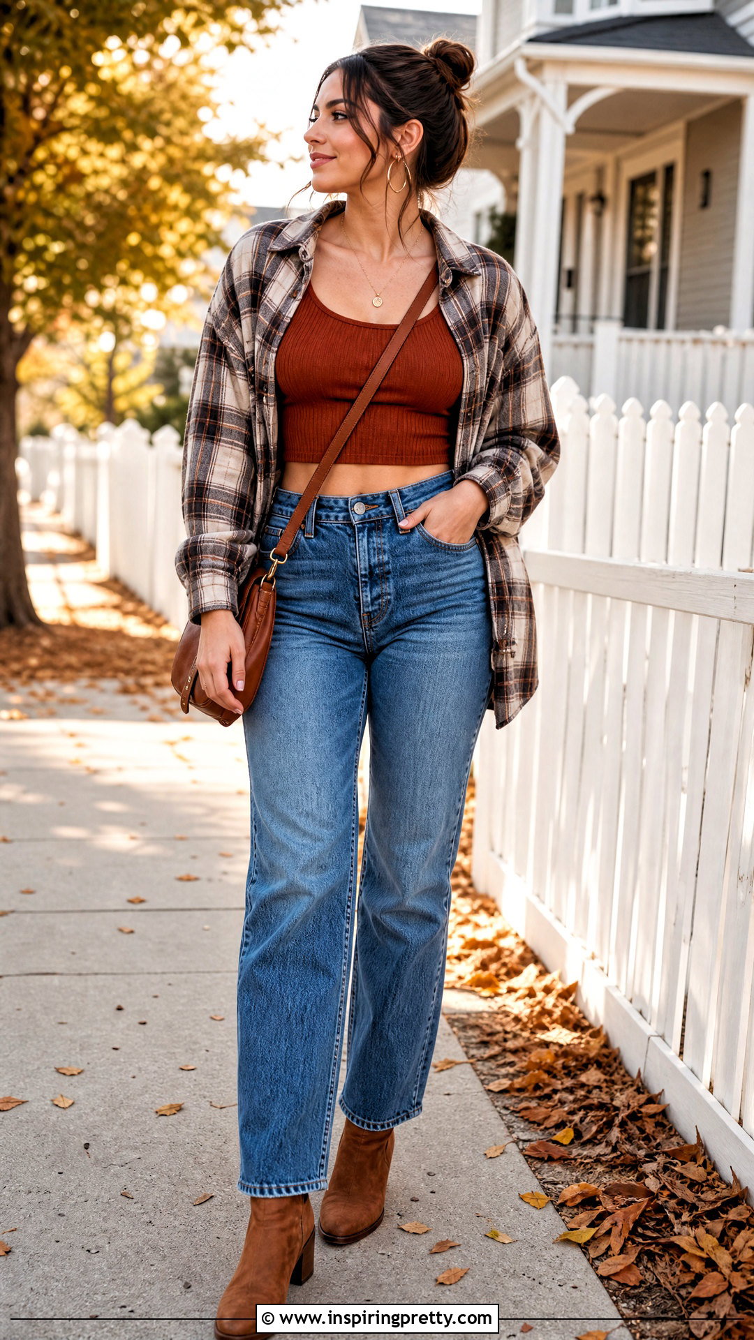 Cropped Tank Top With Flannel Shirt And Jeans - 50 cropped tank top outfit ideas