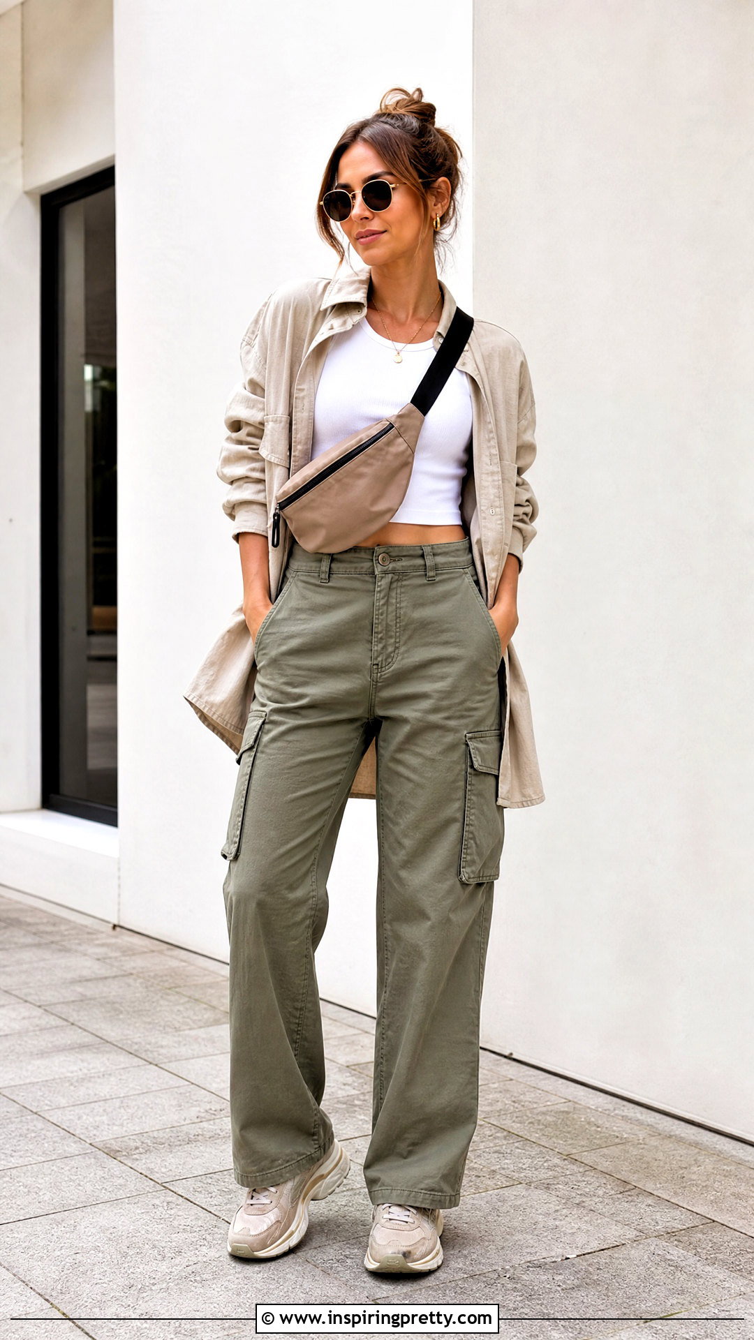 Cropped Tank Top With High Waisted Cargo Pants - 25 Everyday Tank Tops outfit ideas