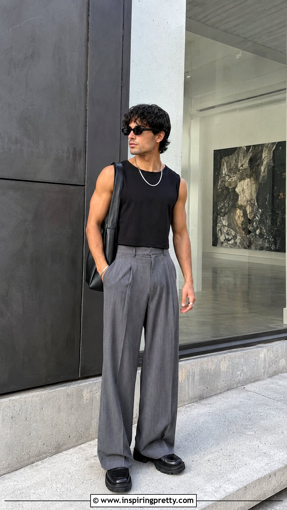 Cropped Tank Top With High Waisted Pants - 20 mens tank tops fashion ideas