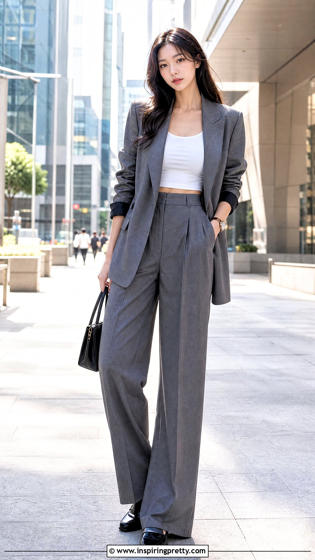 Cropped Tank Top With Oversized Blazer Outfit - 50 crop top outfits korean styles