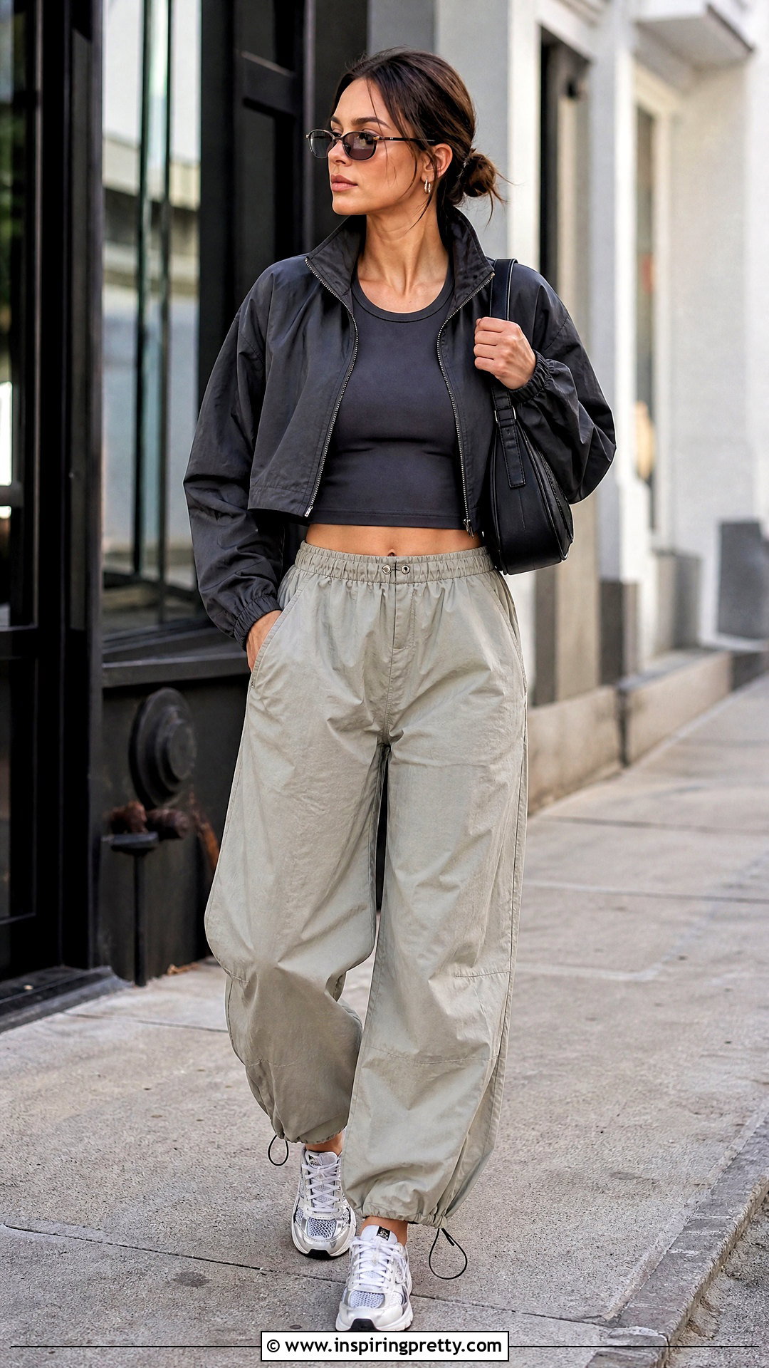 Cropped Tank Top With Parachute Pants - 50 cropped tank top outfit ideas