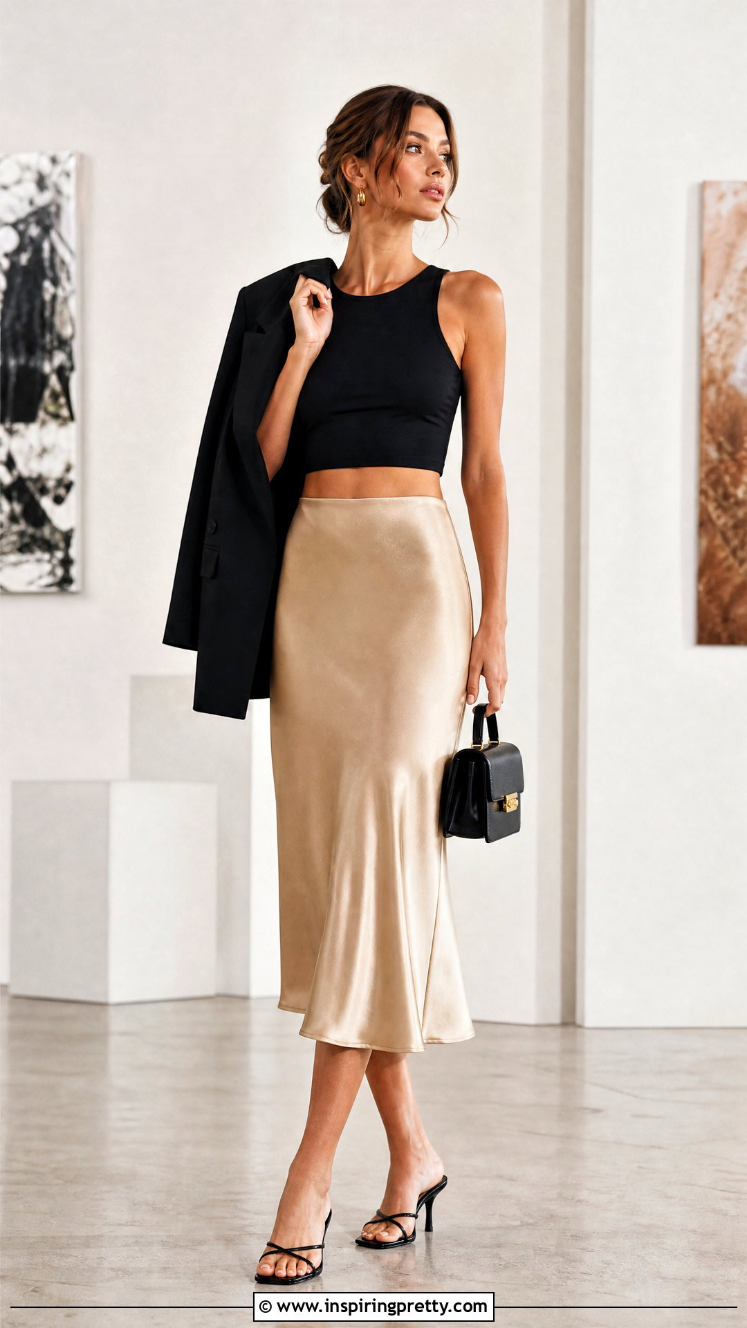 Cropped Tank Top With Satin Skirt - 50 cropped tank top outfit ideas