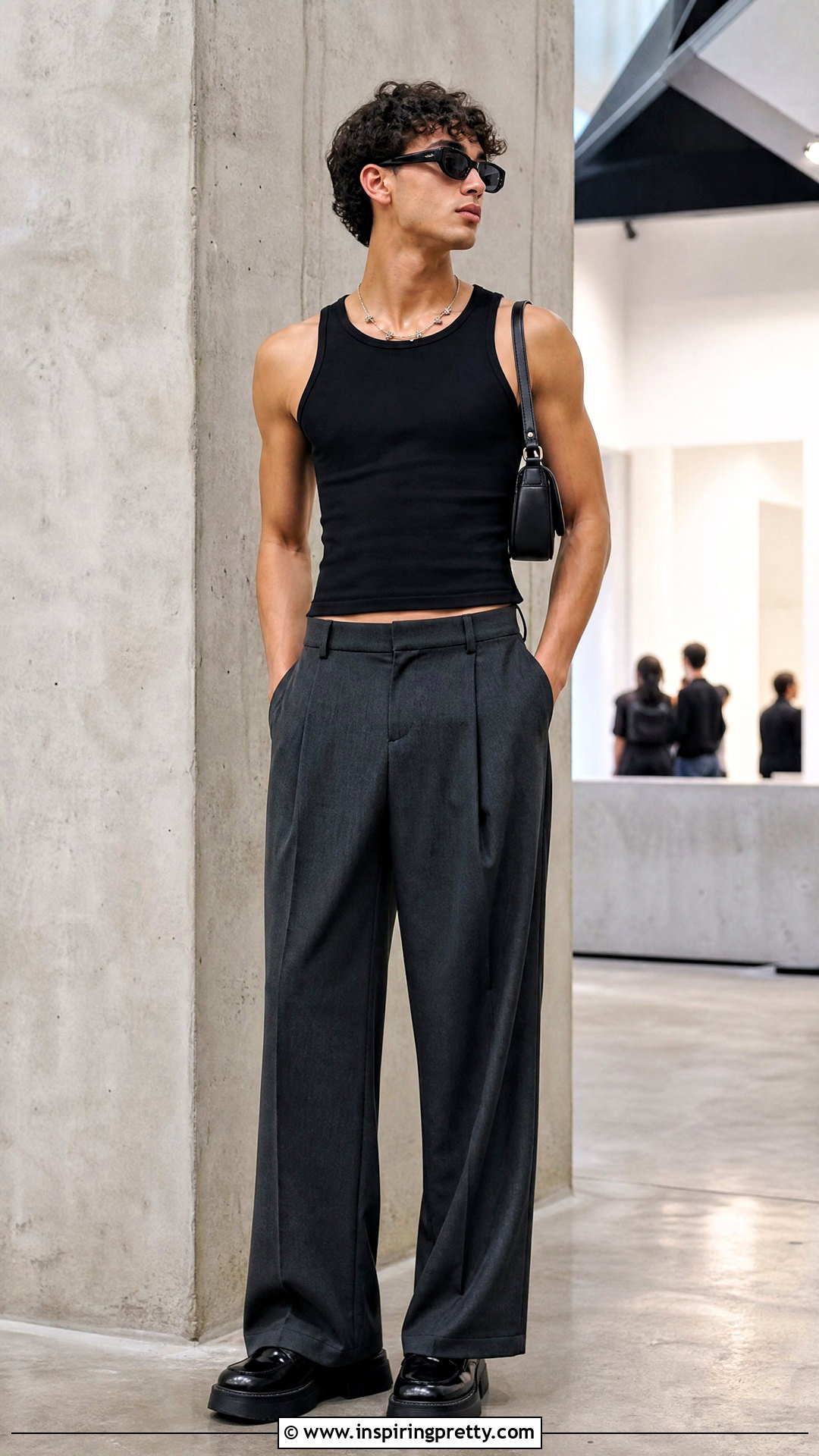 Cropped Tank Top With Wide Leg Pants - 50 men tank top outfit ideas