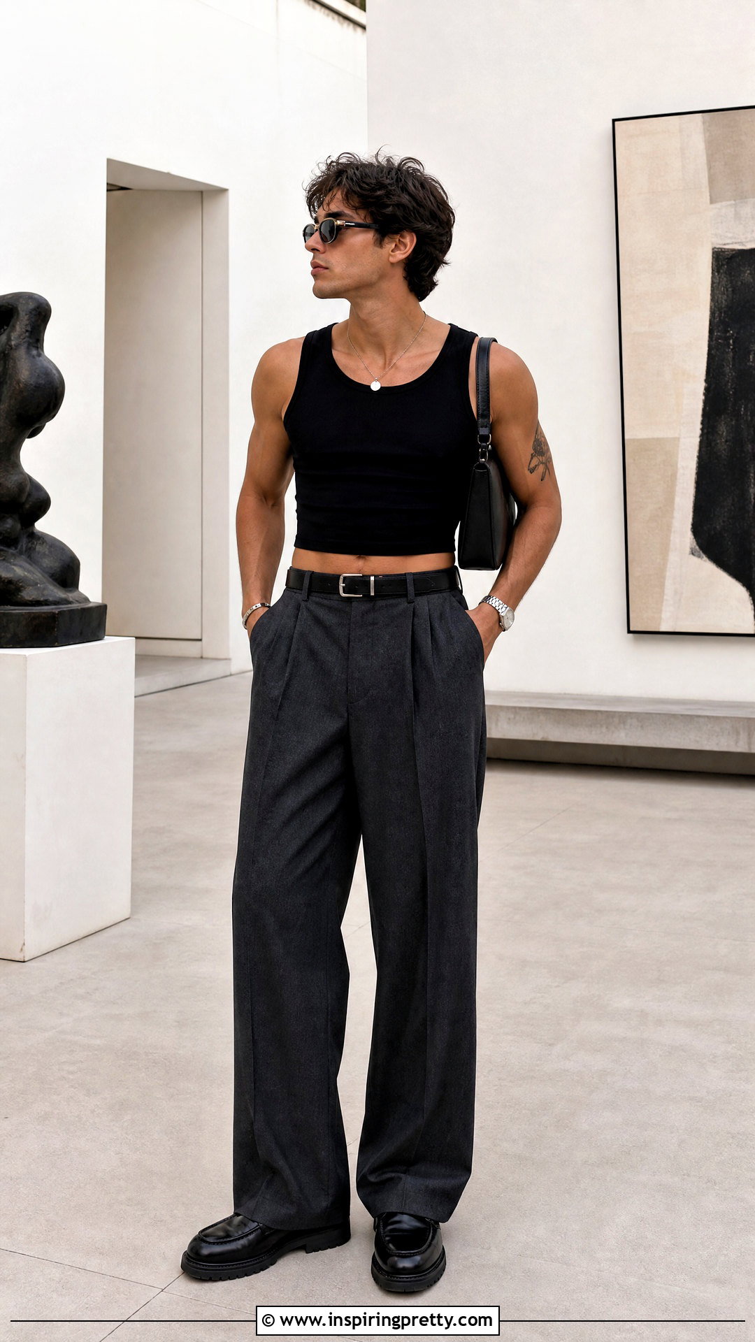 Cropped Tank Top With Wide Leg Trousers - 25 tank top guys aesthetic ideas
