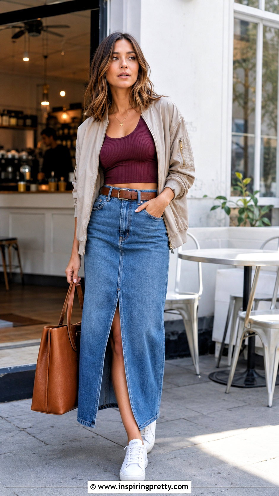 Cropped Tank Top With a Denim Midi Skirt - 25 Cropping A Tank Top outfit ideas