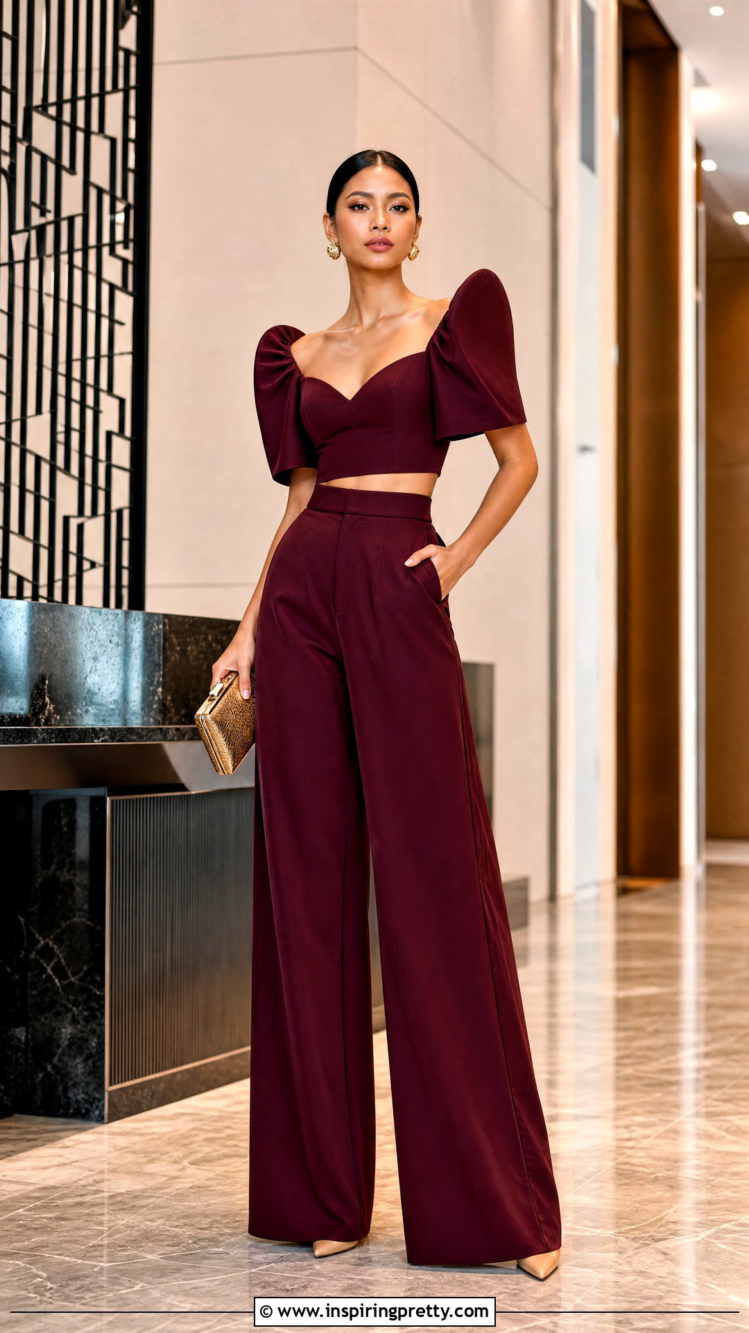 Cropped Terno Top With Extra Long Palazzo Pants - 50 filipiniana top and pants