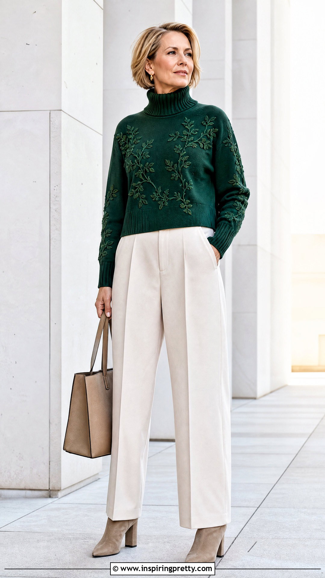 Cropped Turtleneck Mockup With Wide Leg Trousers - 50 crop top mockup ideas