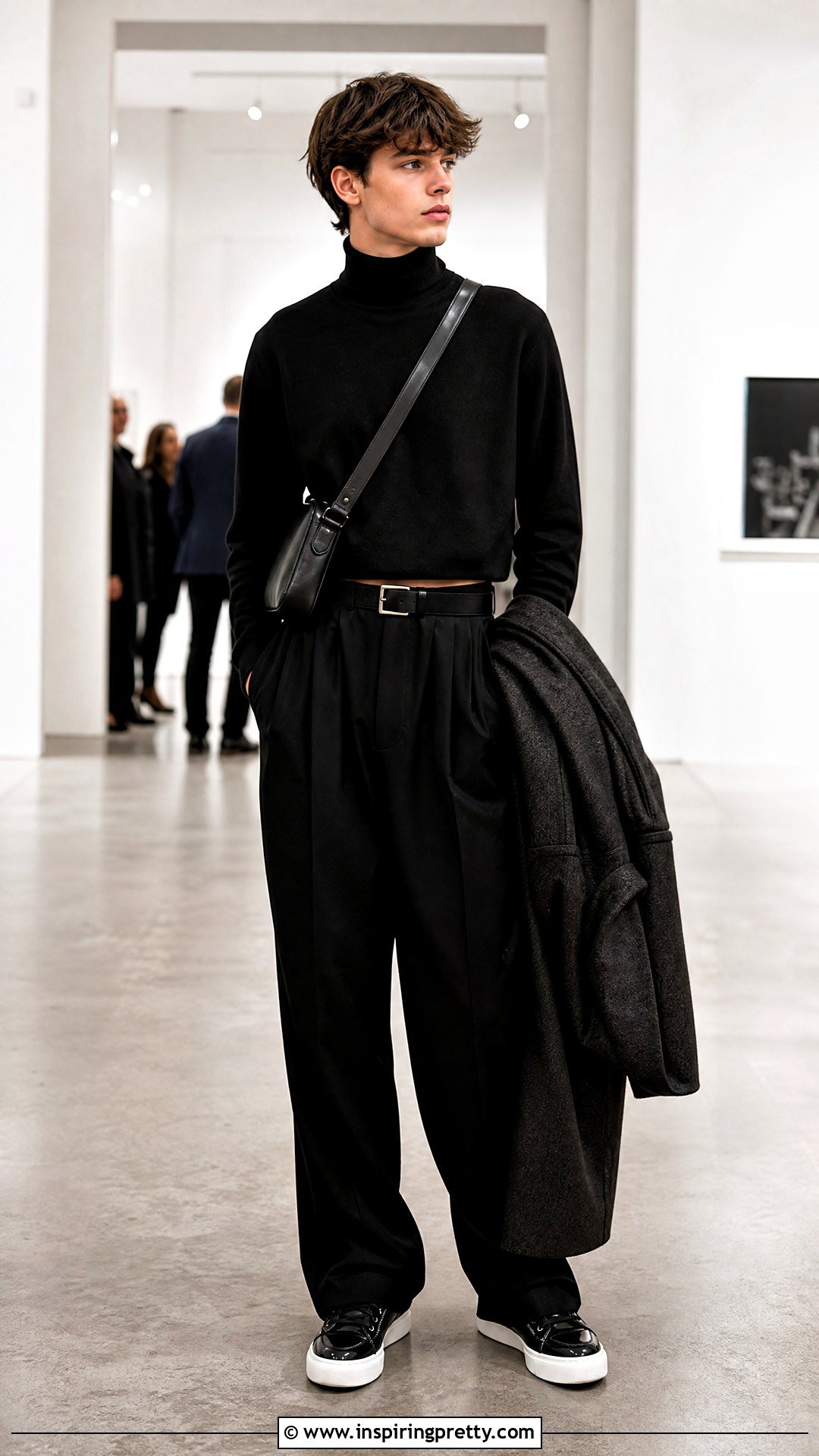 Cropped Turtleneck With Pleated Pants - 50 boys in crop tops outfit ideas