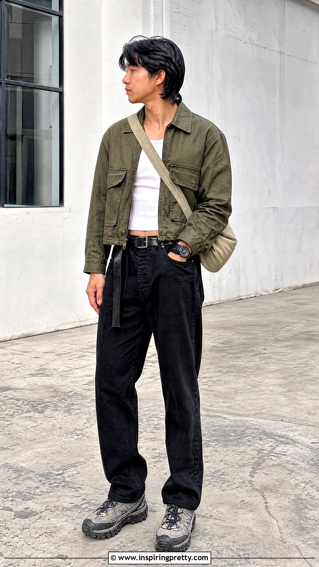 Cropped Utility Jacket With Black Denim - 50 male crop top outfits
