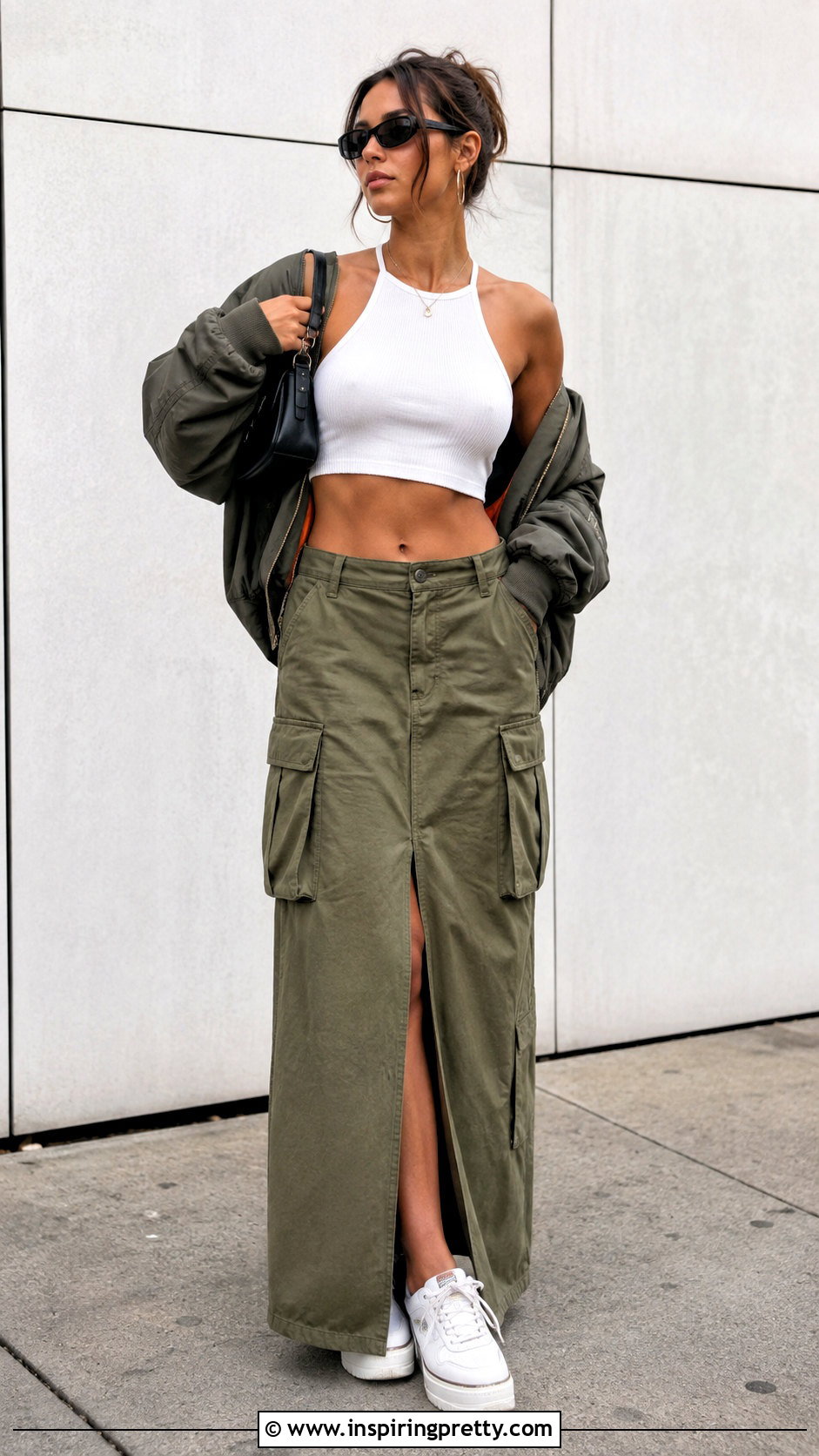 Cropped Vintage Halter Top With Cargo Maxi Skirt - 50 vintage halter top outfit ideas