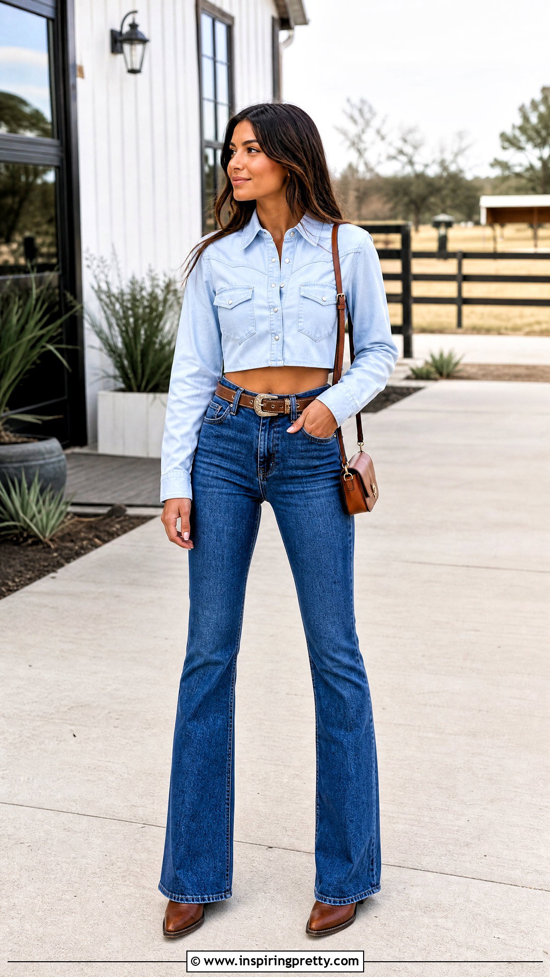 Cropped Western Top With Petite Bootcut Jeans - 50 western tops outfit ideas
