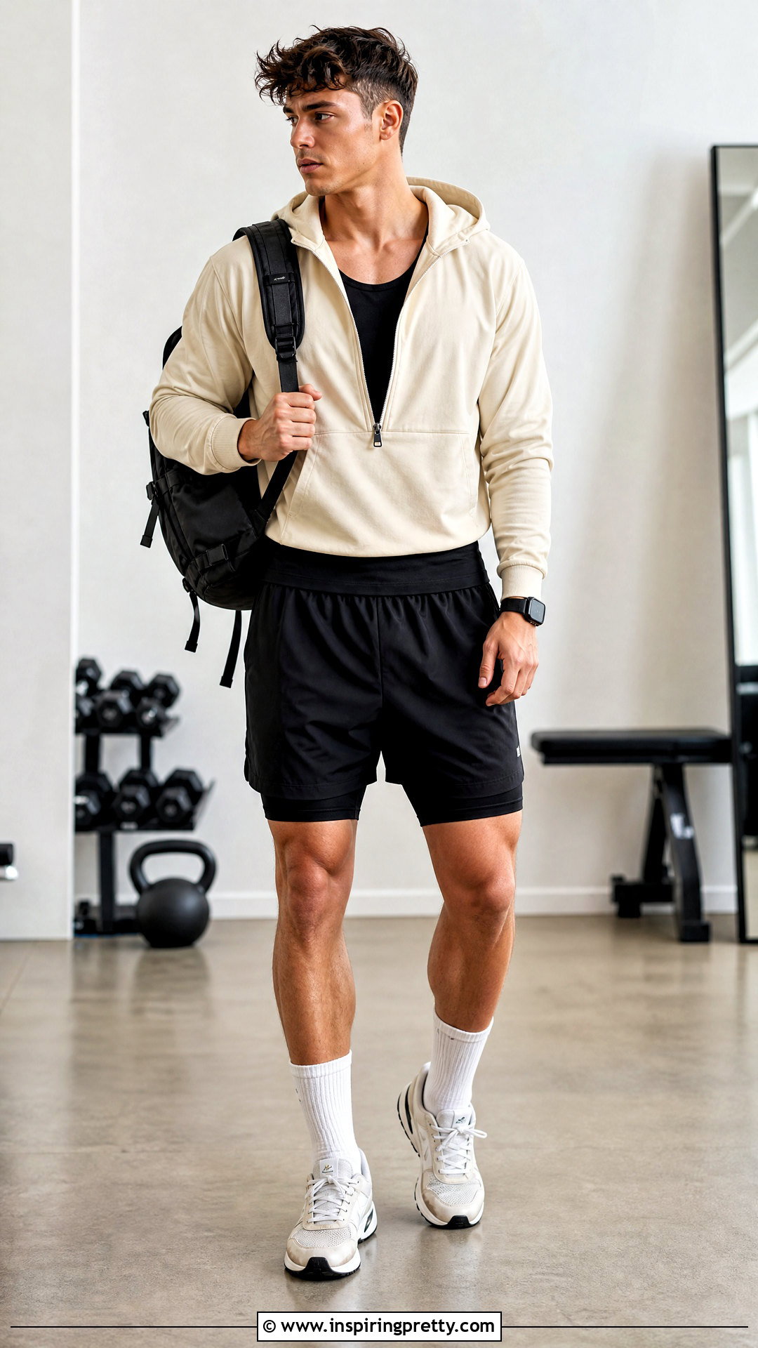Cropped Workout Hoodie With Lined Shorts - 20 mens workout crop tops