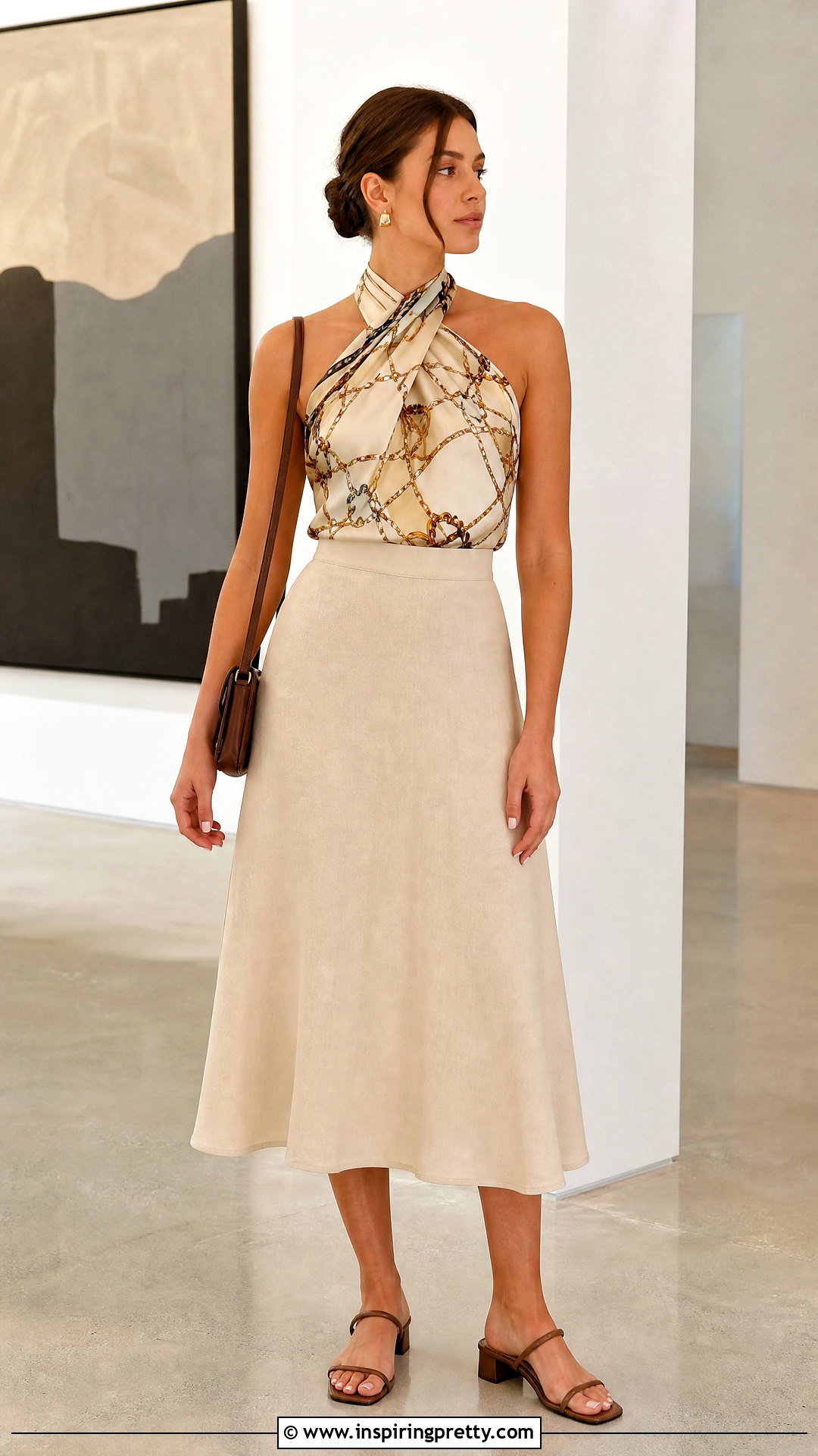 Cross Neck Scarf Top With A Midi Skirt - How To Tie A Long Scarf Into A Top (20 Ways)