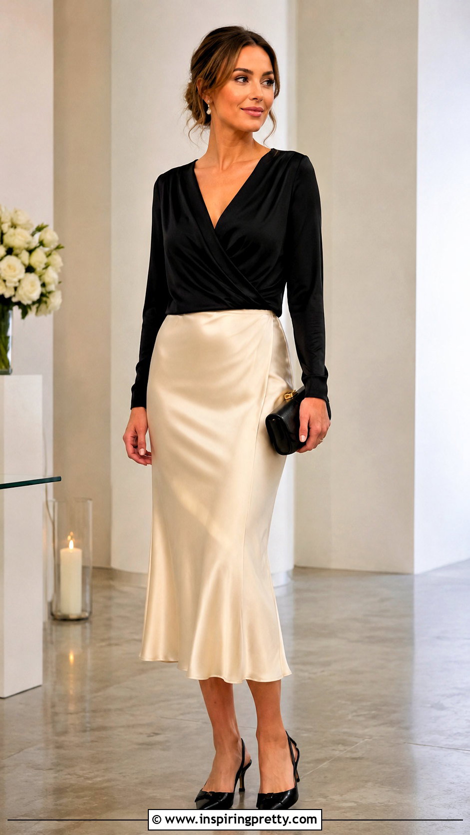 Crossover Wrap Top With Satin Midi Skirt - 25 Crossover Wrap Top outfit ideas
