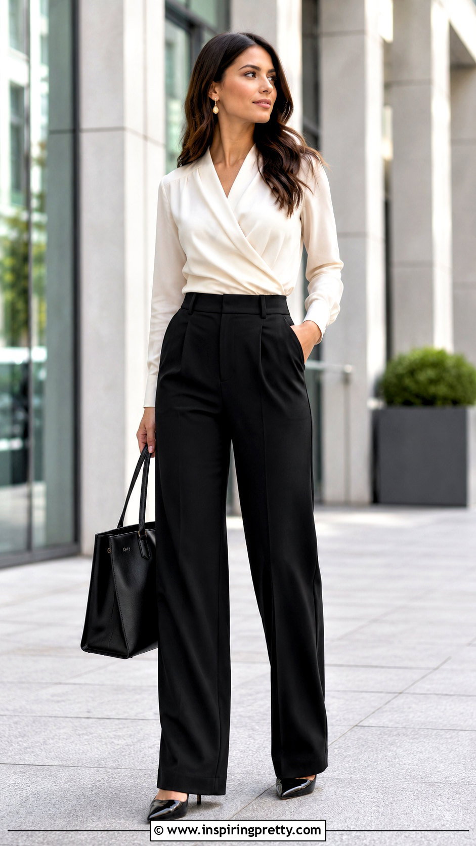 Crossover Wrap Top With Wide Leg Trousers - 25 Crossover Wrap Top outfit ideas