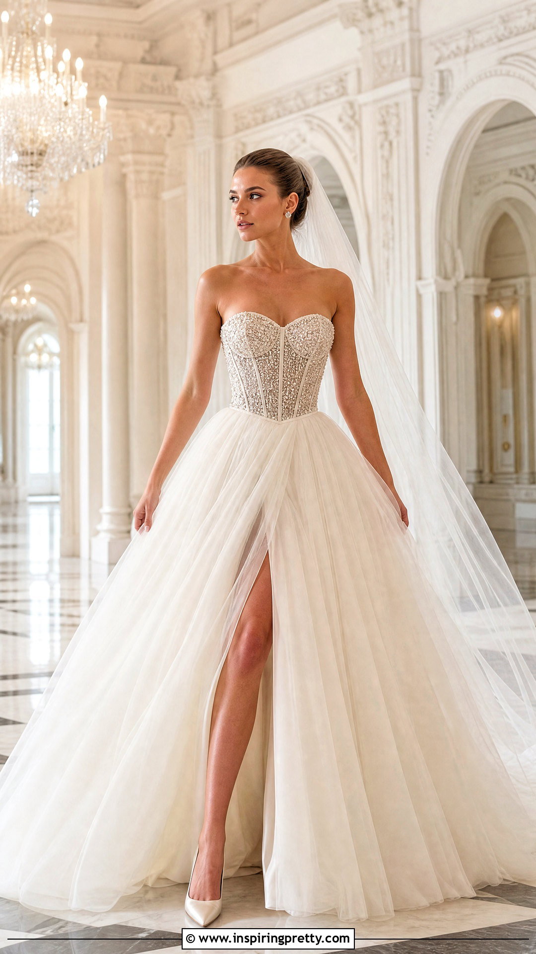 Crystal Corset Top Tulle Gown - 50 corset top wedding dress outfit ideas