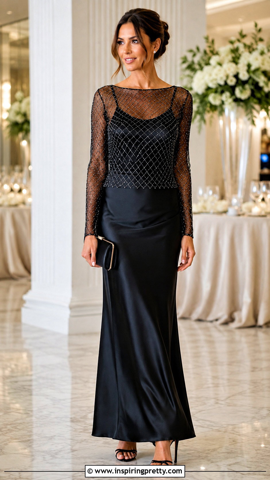 Crystal Mesh Black Tie Top With Satin Skirt - 25 black tie tops for women