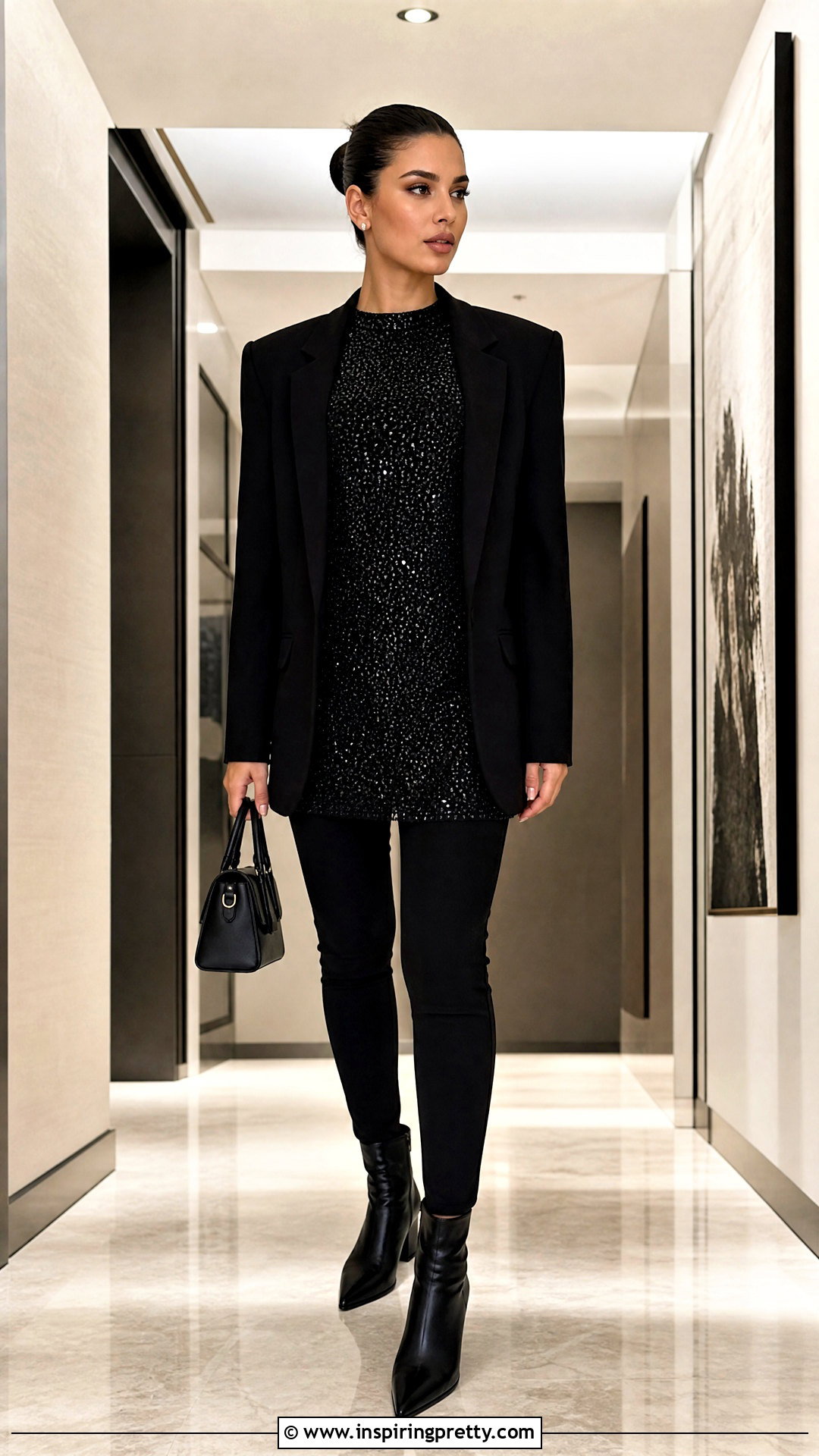 Crystal Top With Black Leggings And Blazer - 50 crystal top outfit ideas