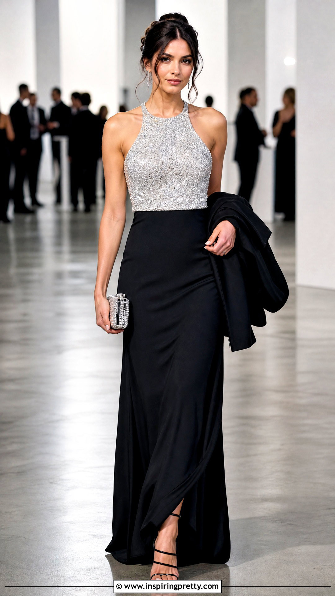 Crystal Top With Black Maxi Skirt - 50 crystal top outfit ideas