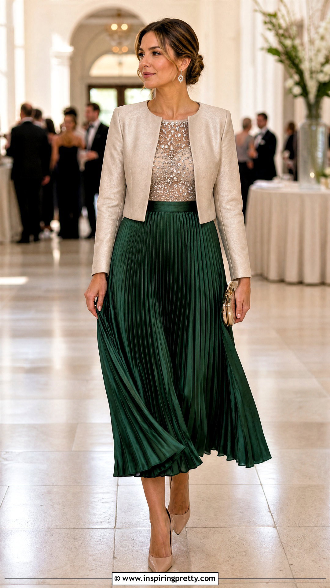 Crystal Top With Pleated Midi Skirt - 50 crystal top outfit ideas