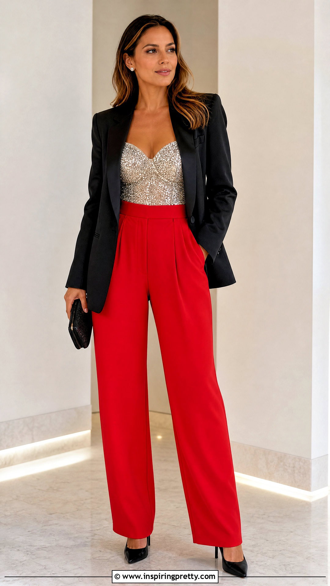 Crystal Top With Red Pants - 50 crystal top outfit ideas