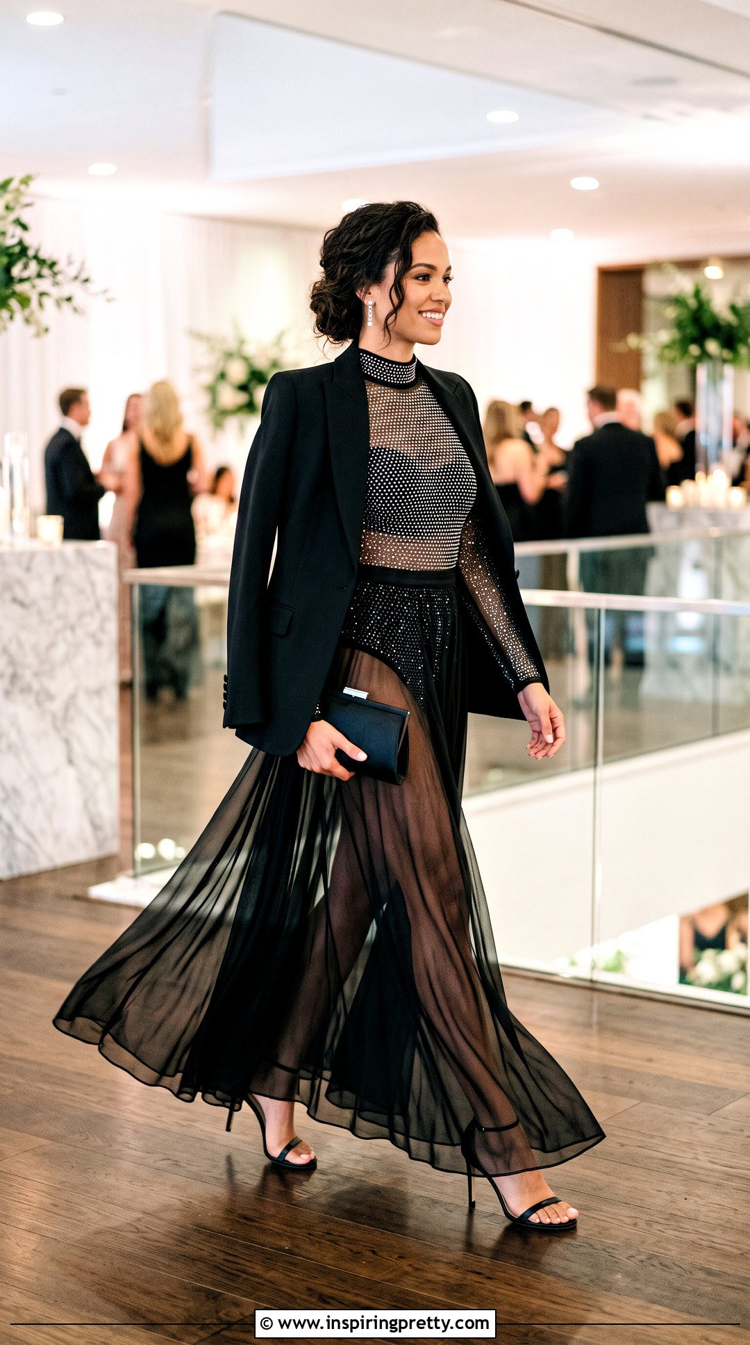 Crystal Top With Sheer Maxi Skirt - 50 crystal top outfit ideas
