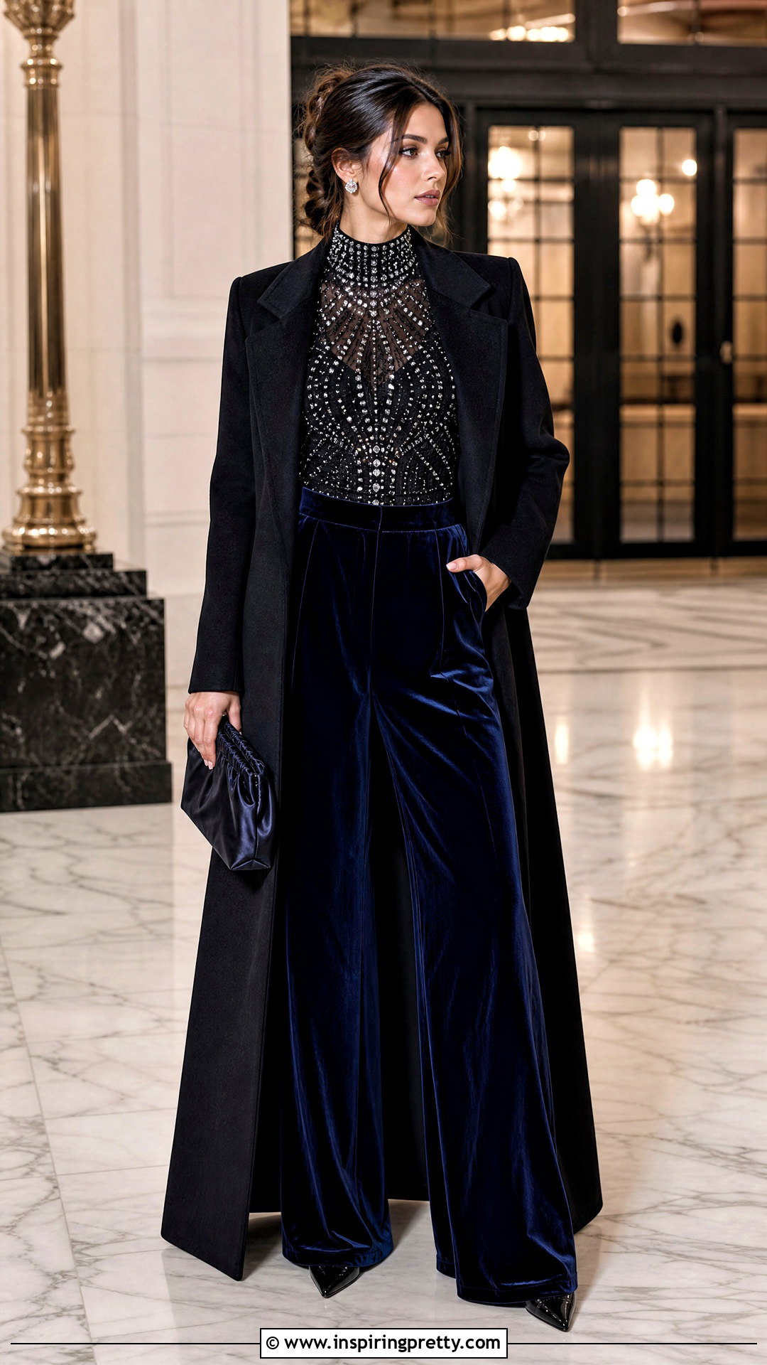 Crystal Top With Velvet Pants - 50 crystal top outfit ideas