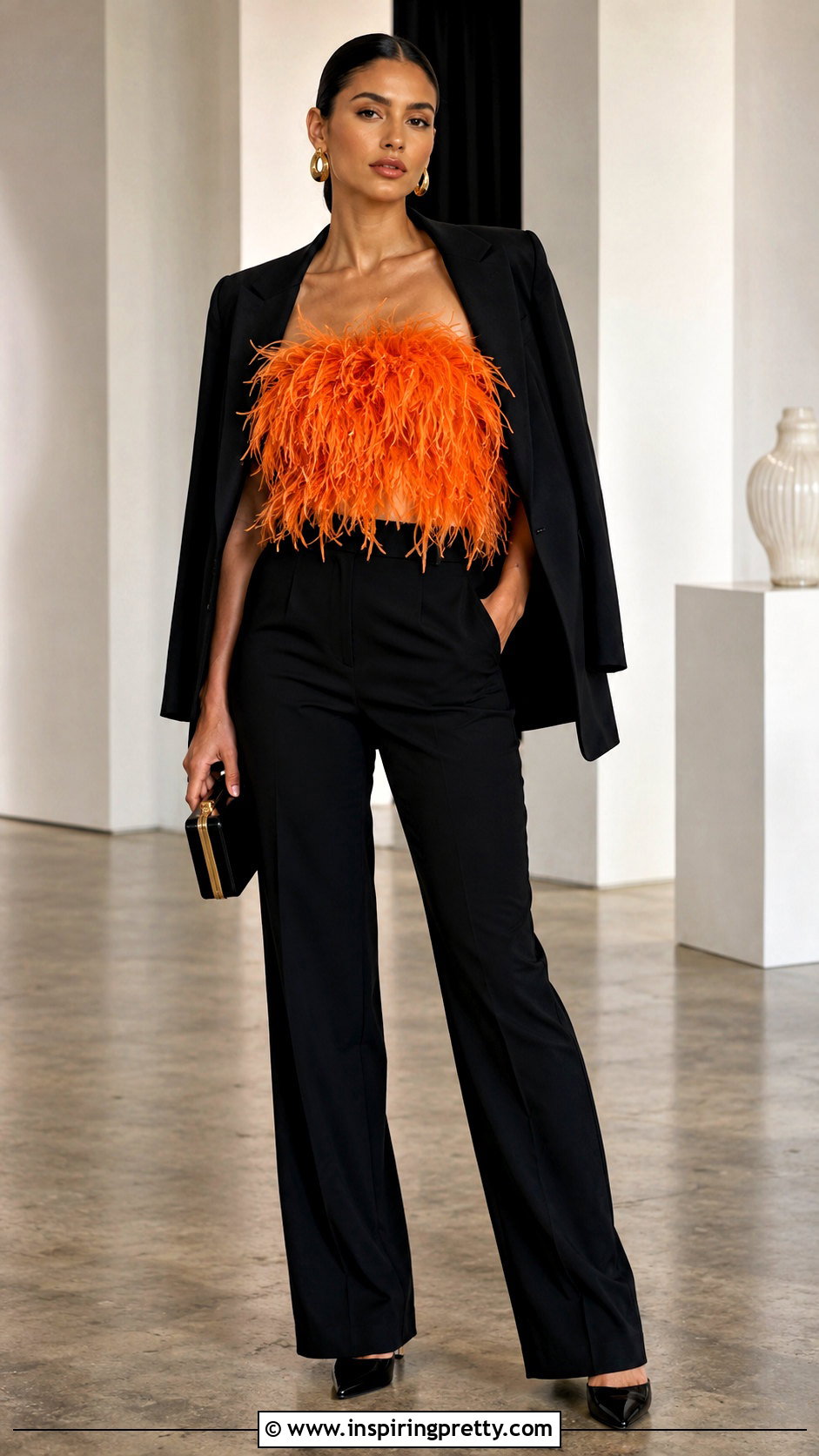 Cult Gaia Feather Top With Black Blazer And Pants - 20 cult gaia feather top outfit ideas