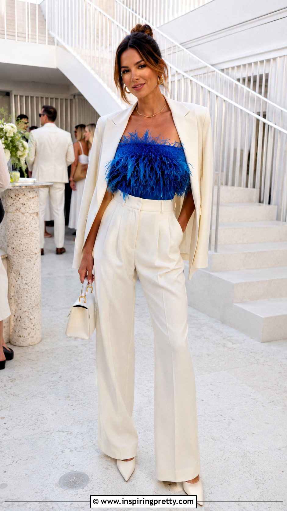 Cult Gaia Feather Top With Cream Suit - 20 cult gaia feather top outfit ideas