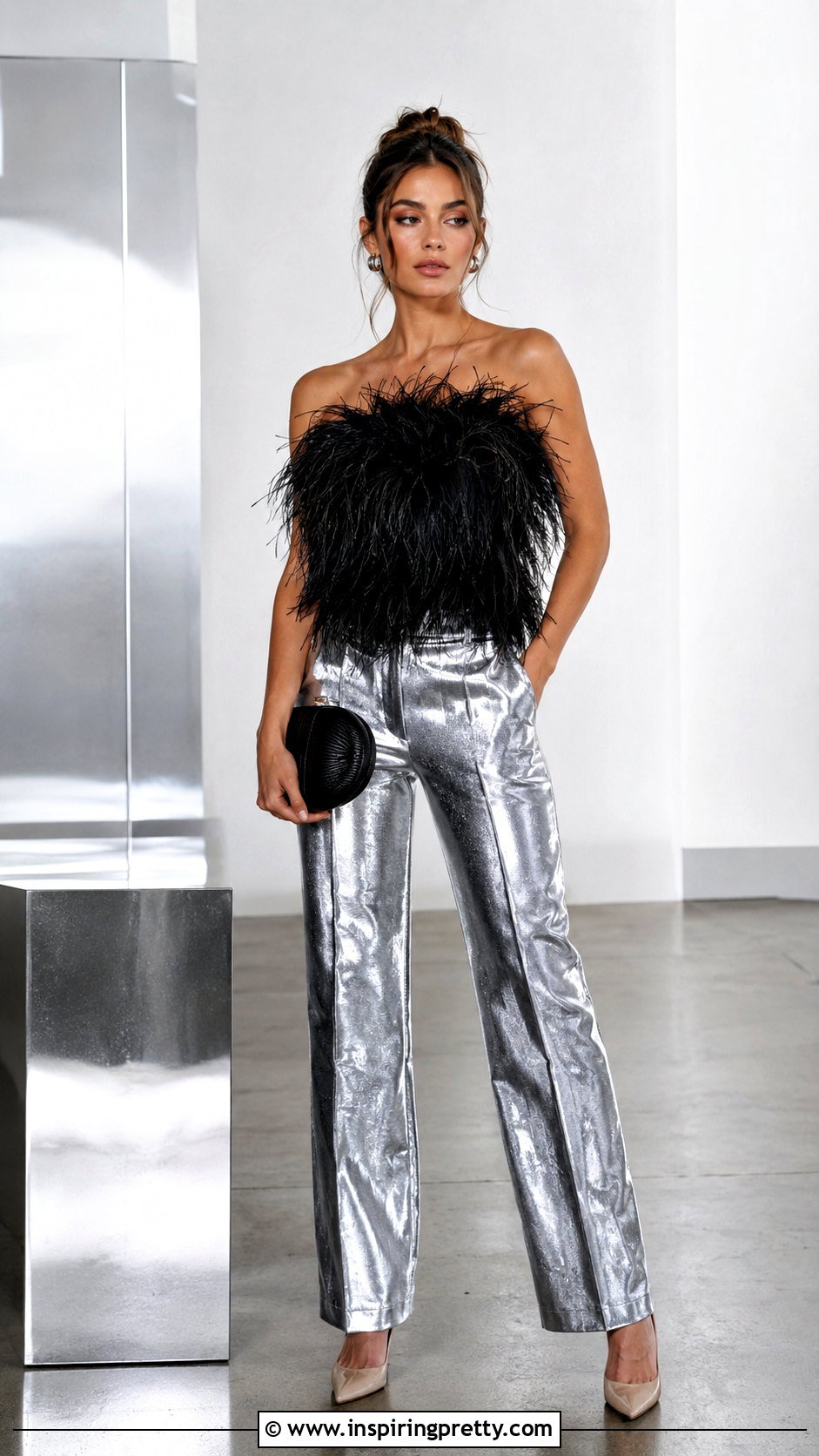 Cult Gaia Feather Top With Metallic Pants - 20 cult gaia feather top outfit ideas