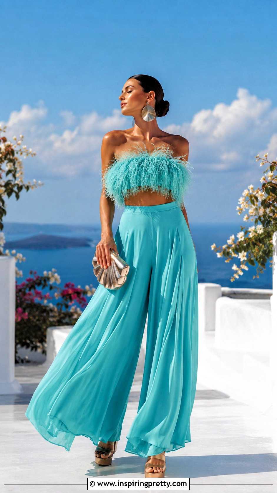 Cult Gaia Feather Top With Palazzo Pants - 20 cult gaia feather top outfit ideas