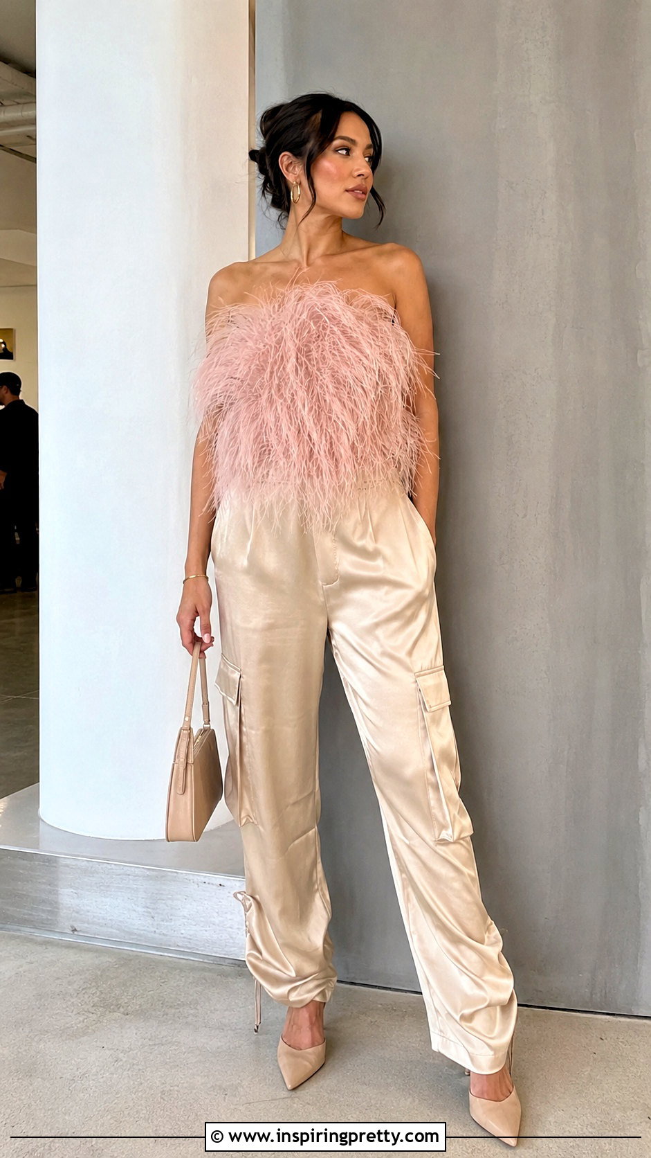 Cult Gaia Feather Top With Satin Cargo Pants - 20 cult gaia feather top outfit ideas