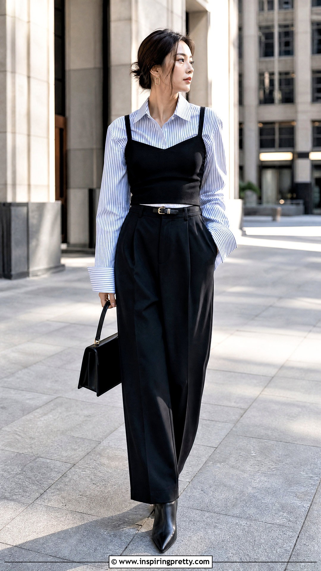 Cupless Top With Pinstripe Shirt And Trousers - 25 Cupless Top outfit ideas