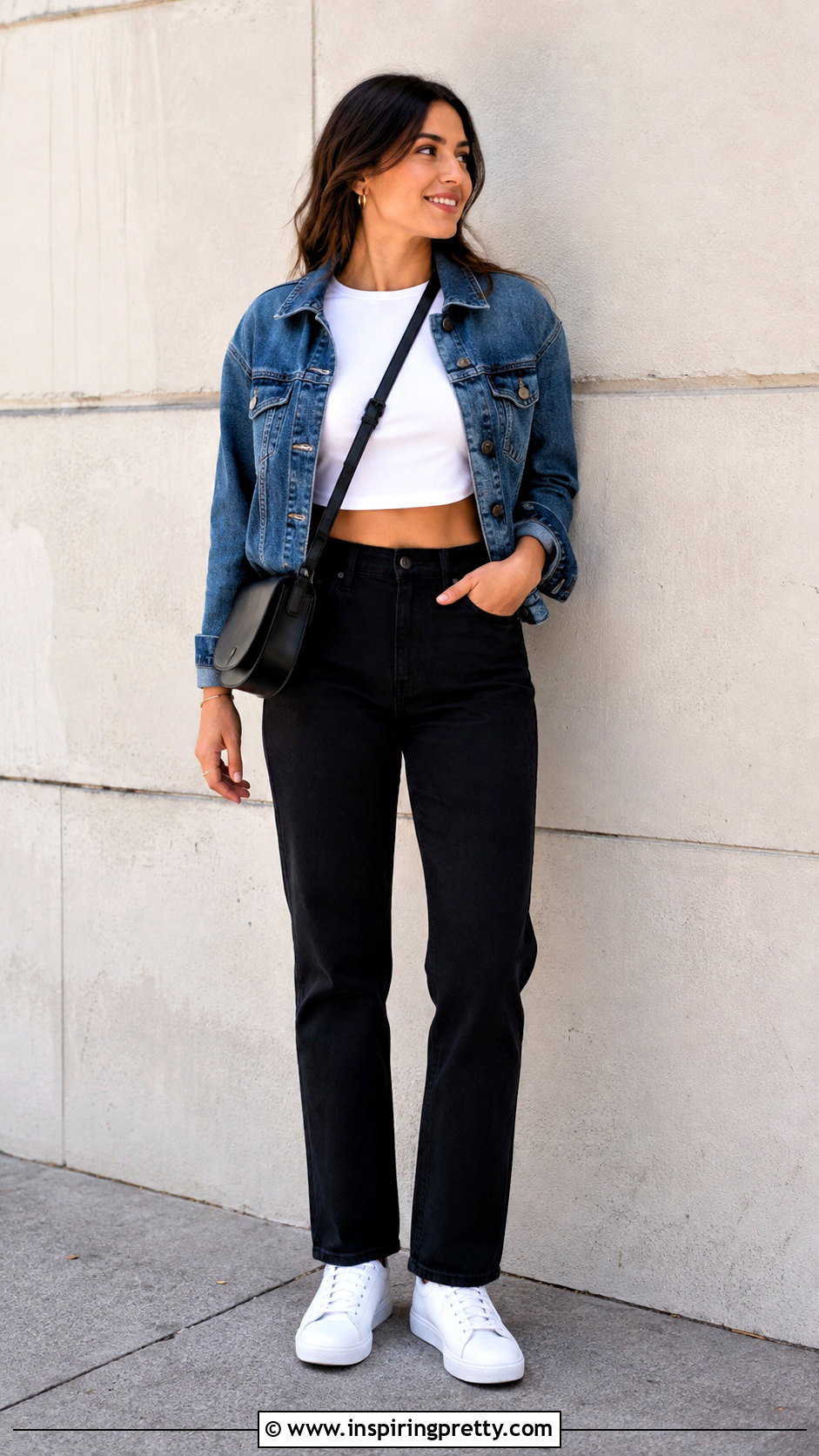 Curved Hem Crop Top With Denim Jacket - 25 Curved Hem Crop Top outfit ideas
