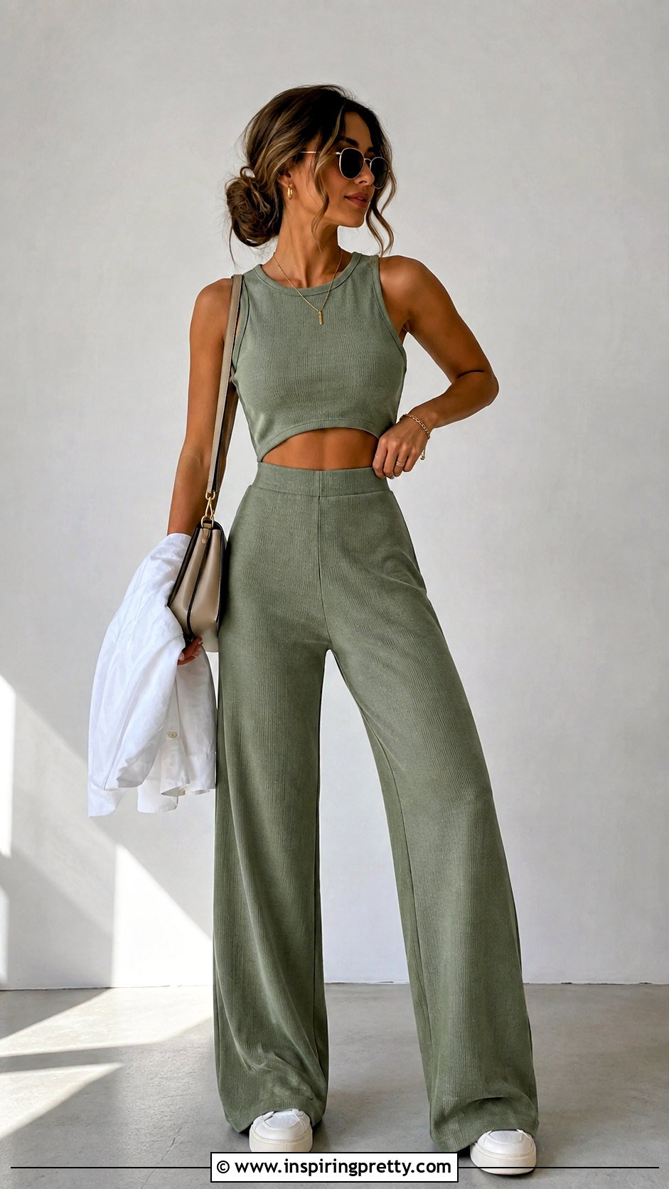 Curved Hem Crop Top With Matching Pants - 25 Curved Hem Crop Top outfit ideas