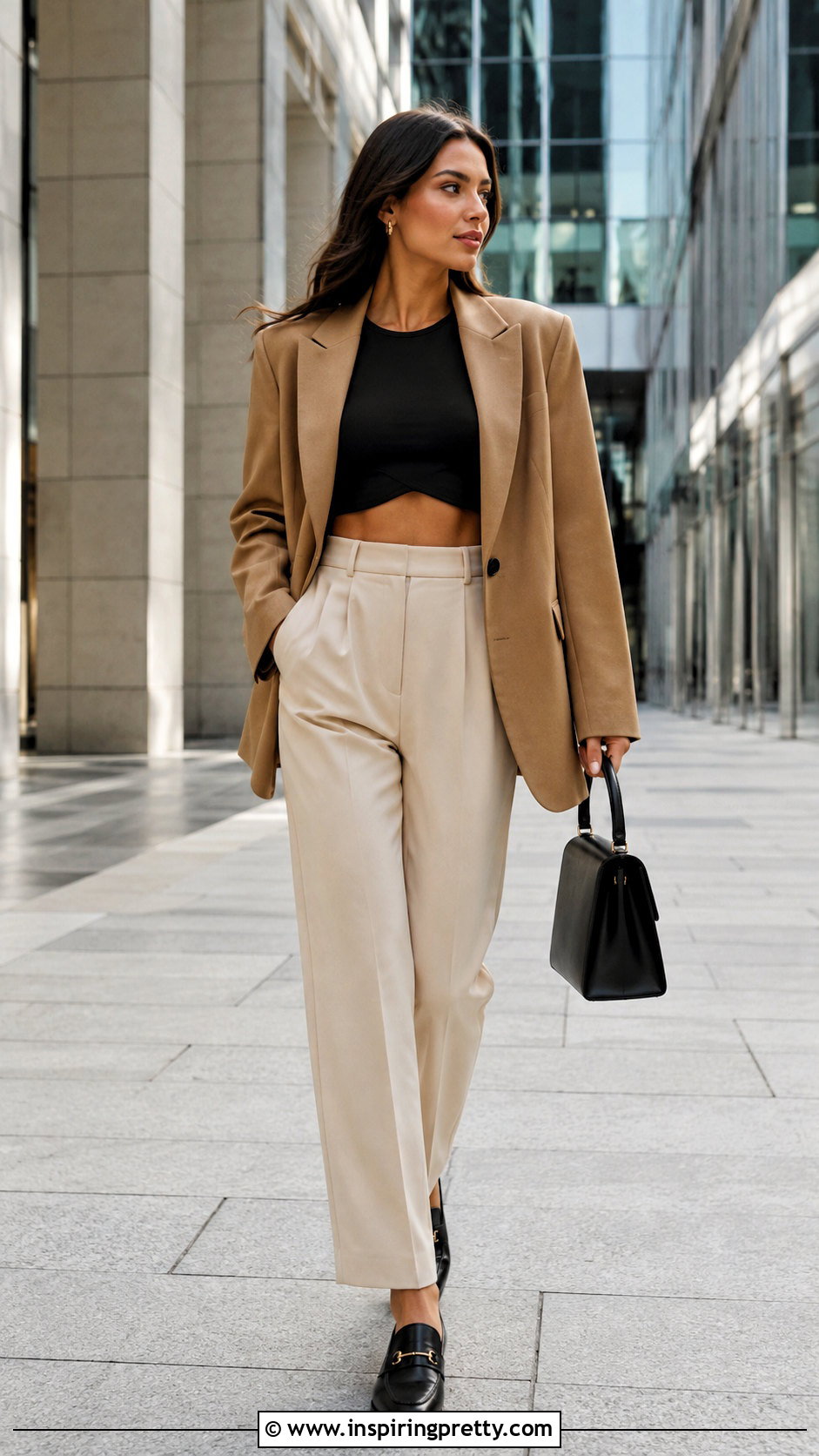 Curved Hem Crop Top With Oversized Blazer - 25 Curved Hem Crop Top outfit ideas