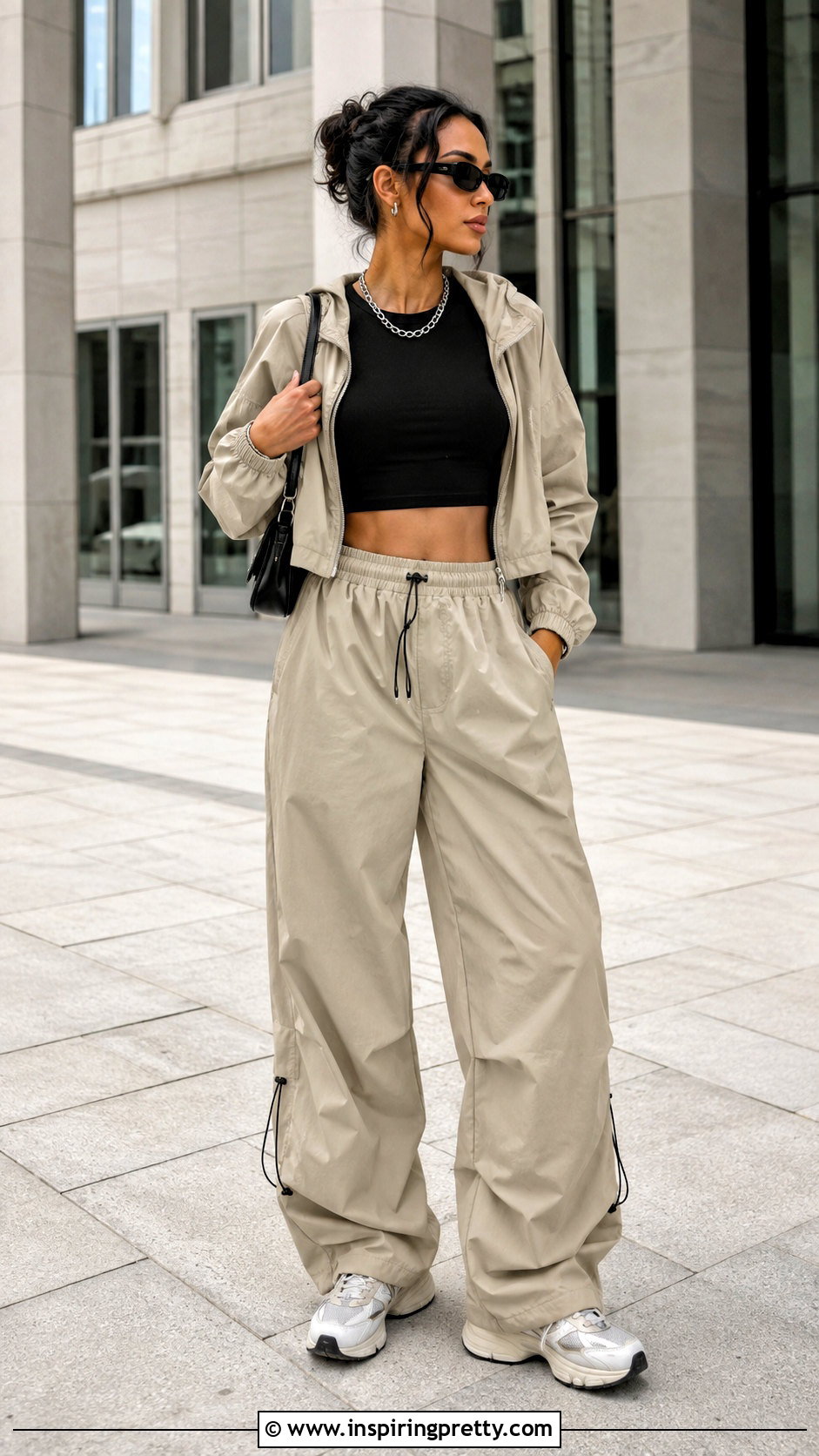 Curved Hem Crop Top With Parachute Pants - 25 Curved Hem Crop Top outfit ideas