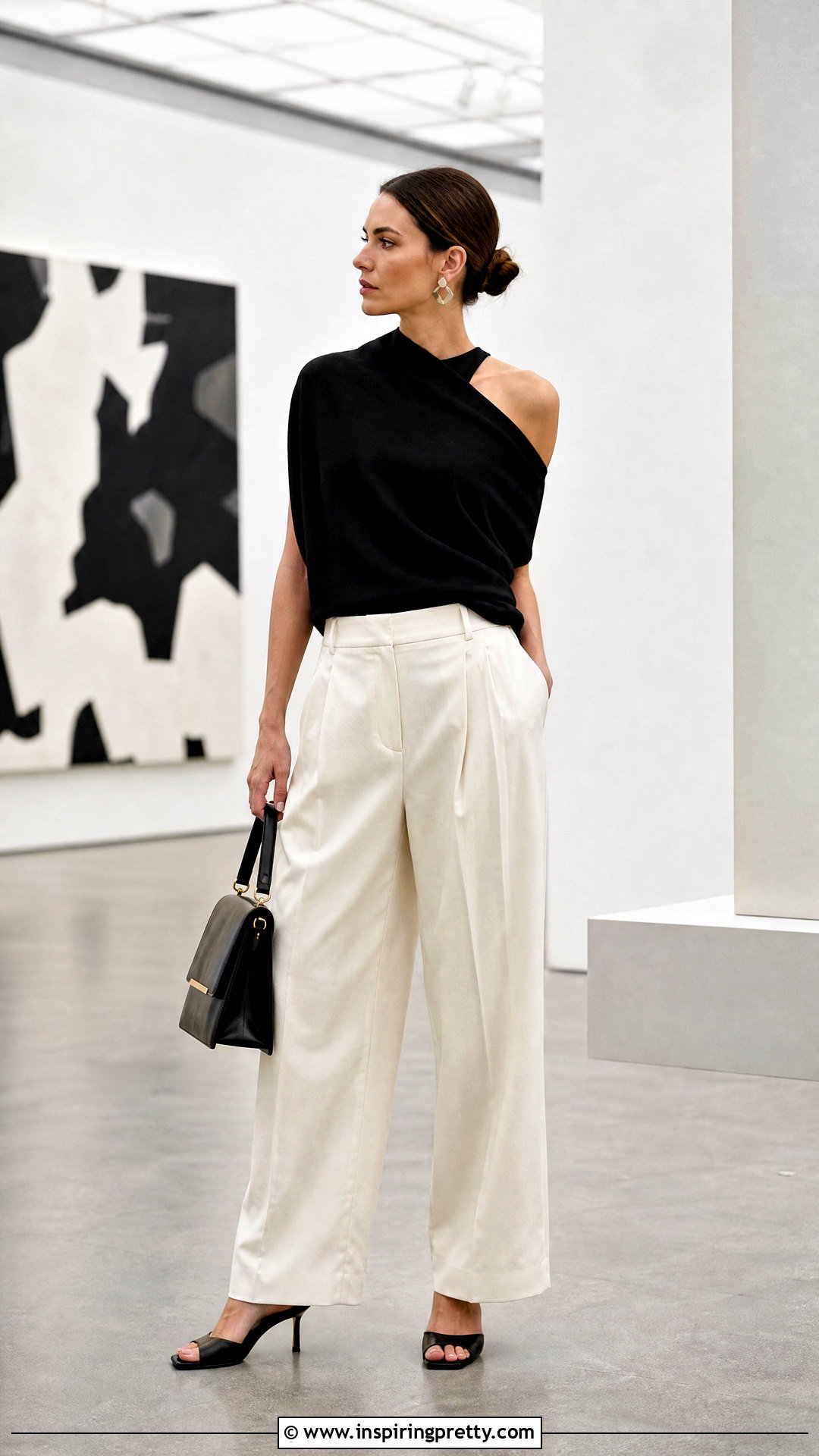 Cutout Asymmetrical Top With Relaxed Trousers - 50 tops asimetricos outfit ideas
