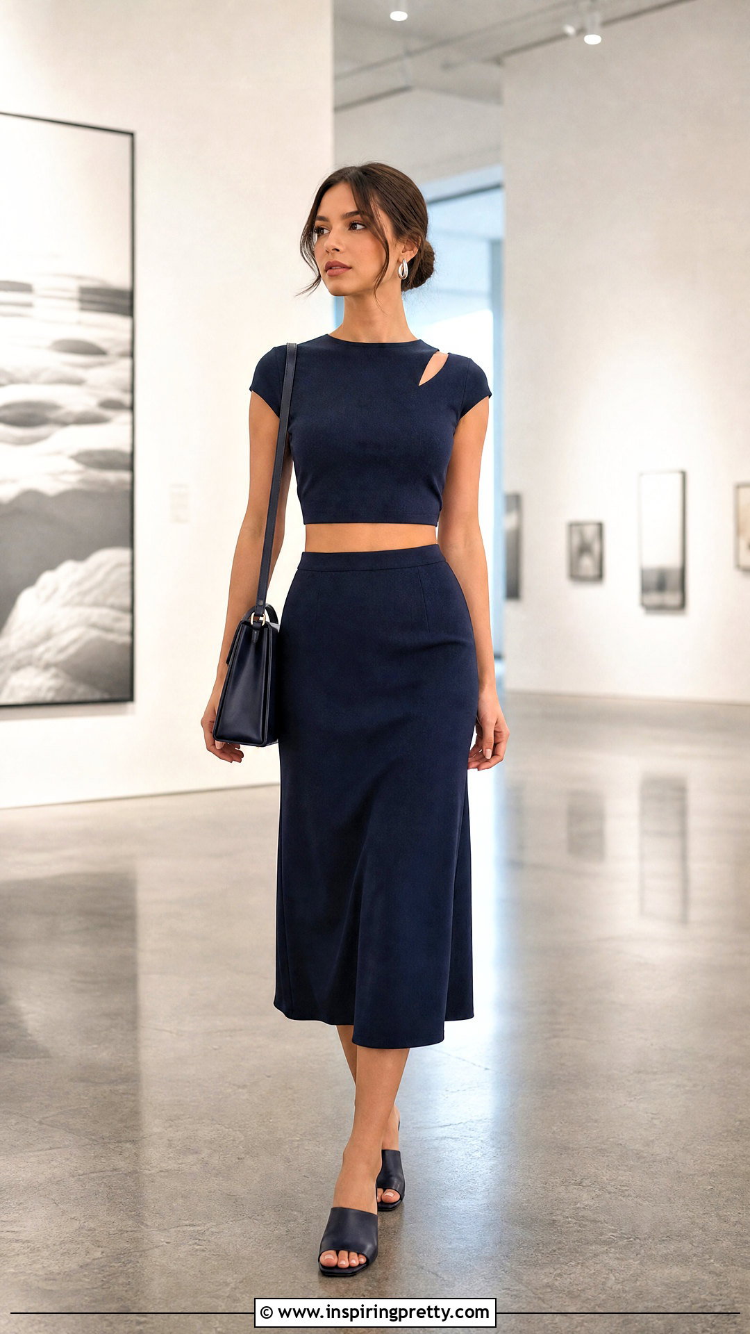 Cutout Crop Top And High Waist Midi Skirt Outfit - 50 crop top and skirt outfits